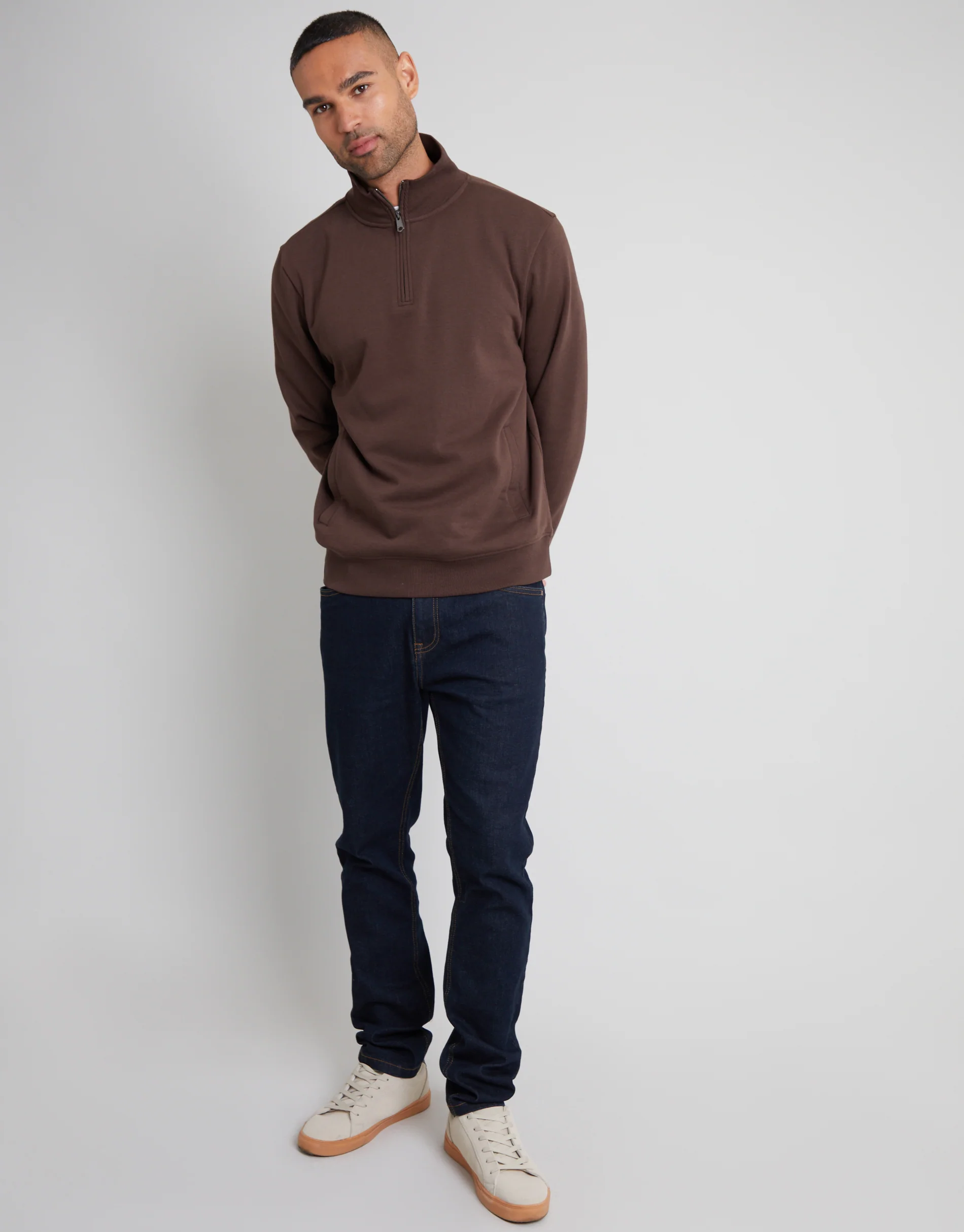 Quarter Zip Sweatshirt in Chocolate Brown - Image 3