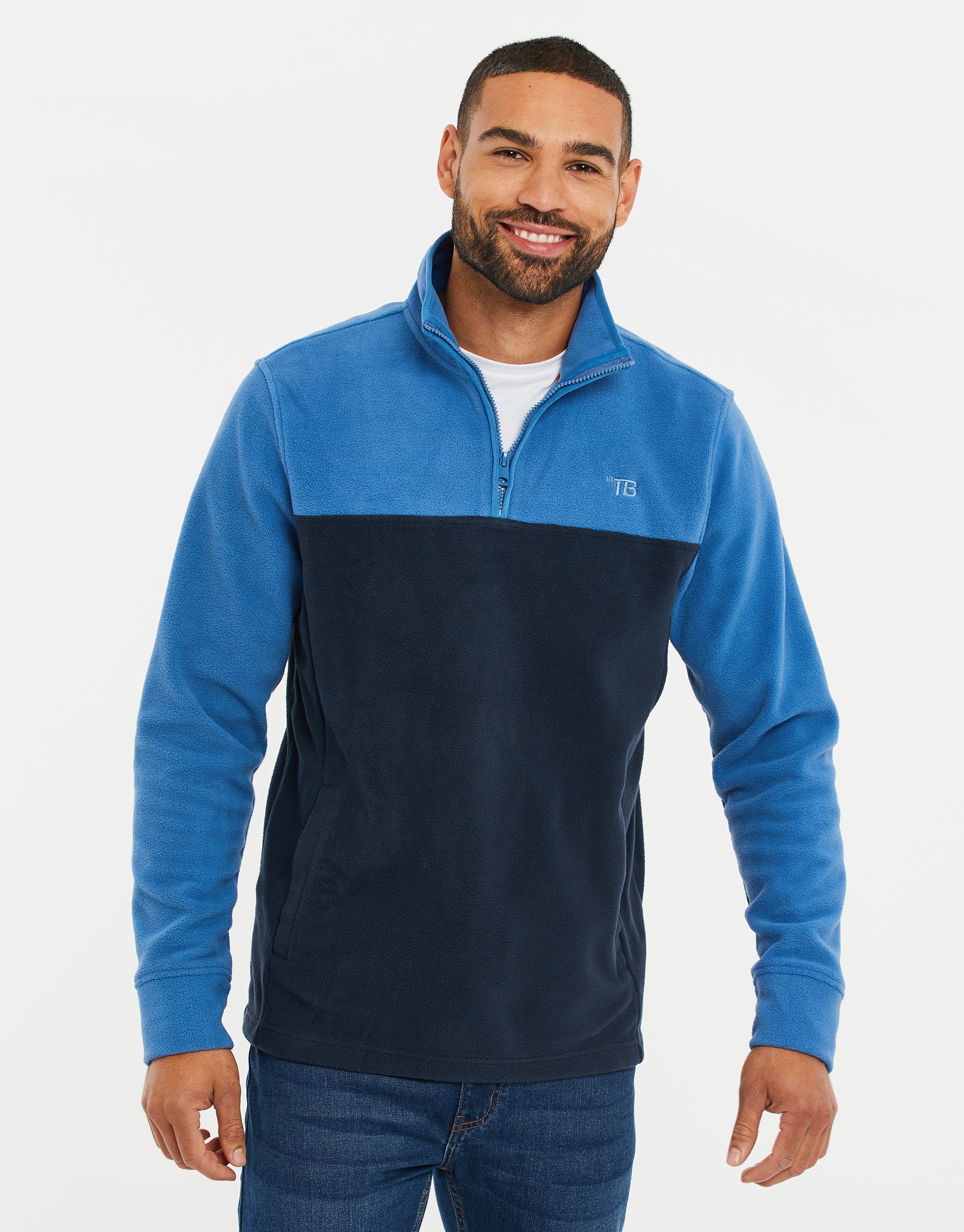 Colourblock Quarter Zip Fleece in Cobalt Blue & Navy