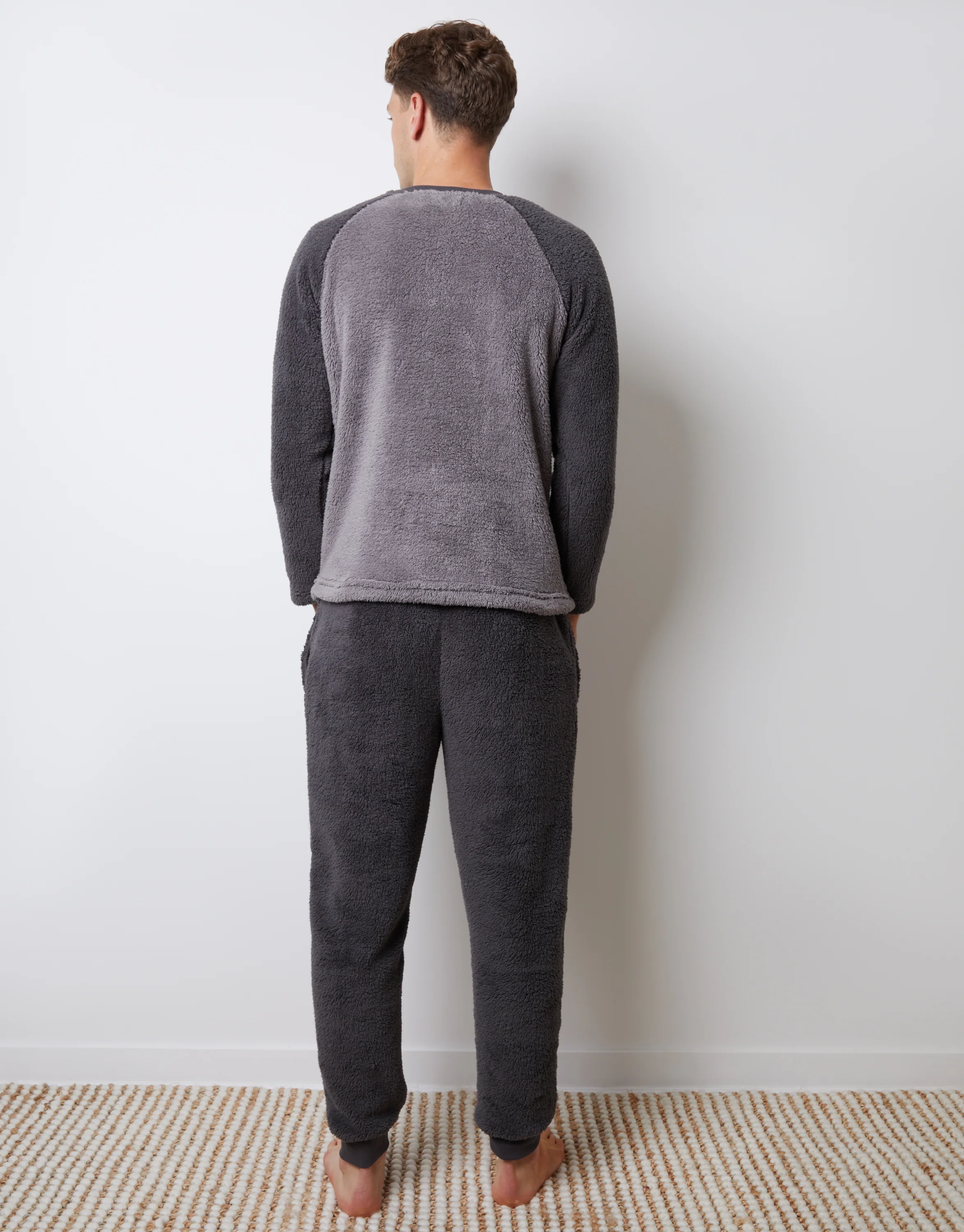 Borg Raglan Sweatshirt Lounge Set in Charcoal Grey - Image 2