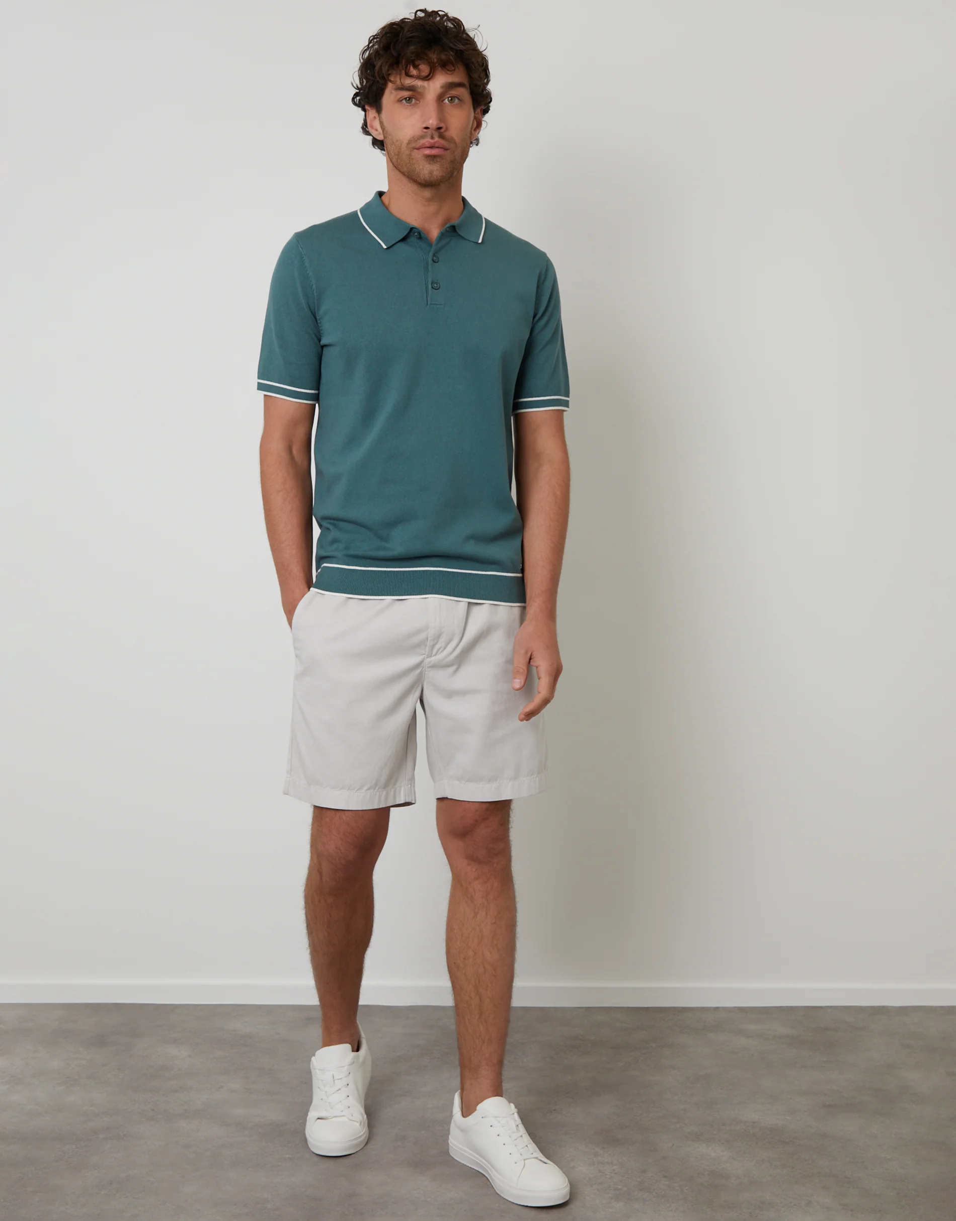 Knitted Short Sleeve Polo in Dark Sage Green - Image 3