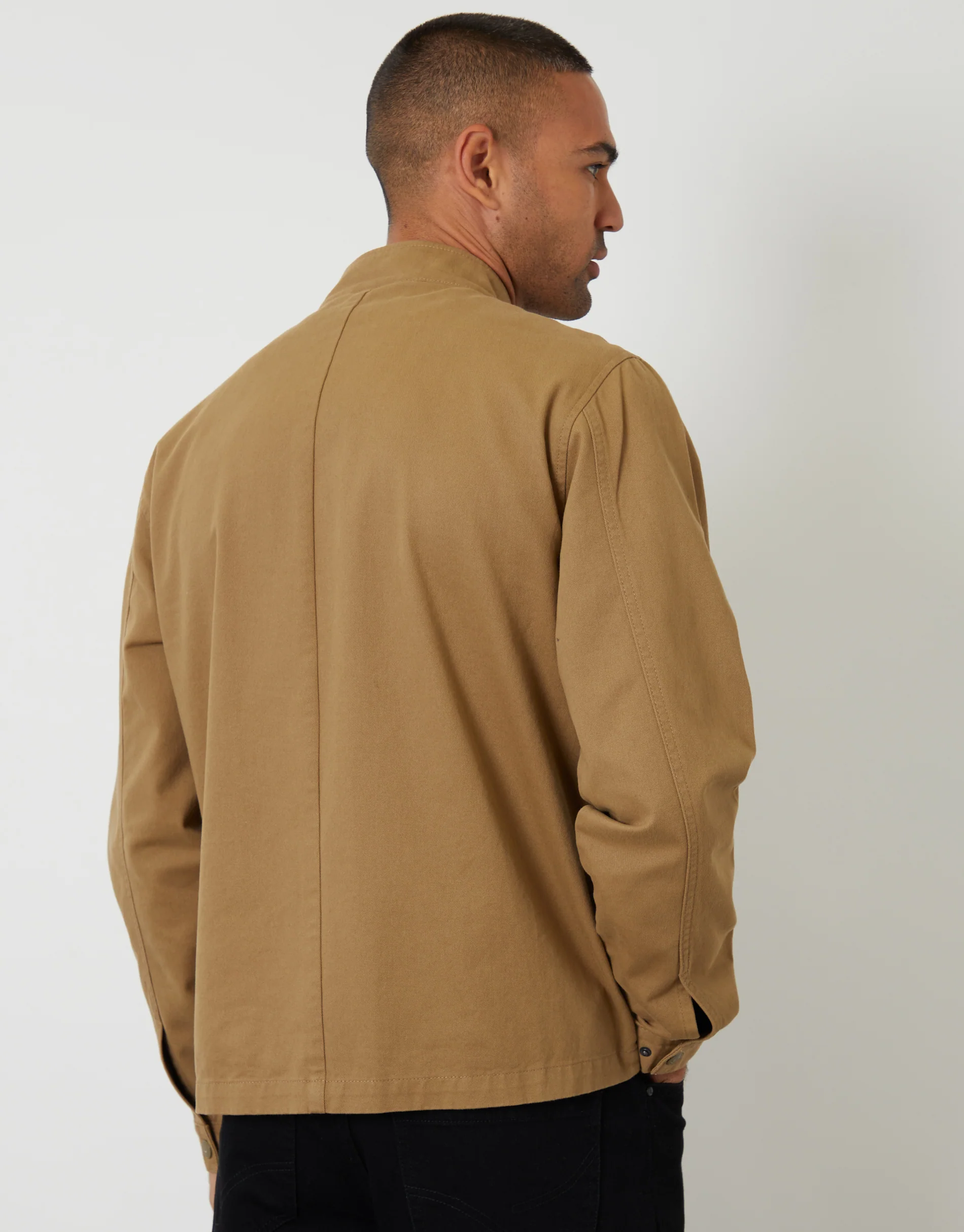 Cotton Twill Lightweight Funnel Neck Jacket in Dark Stone - Image 2