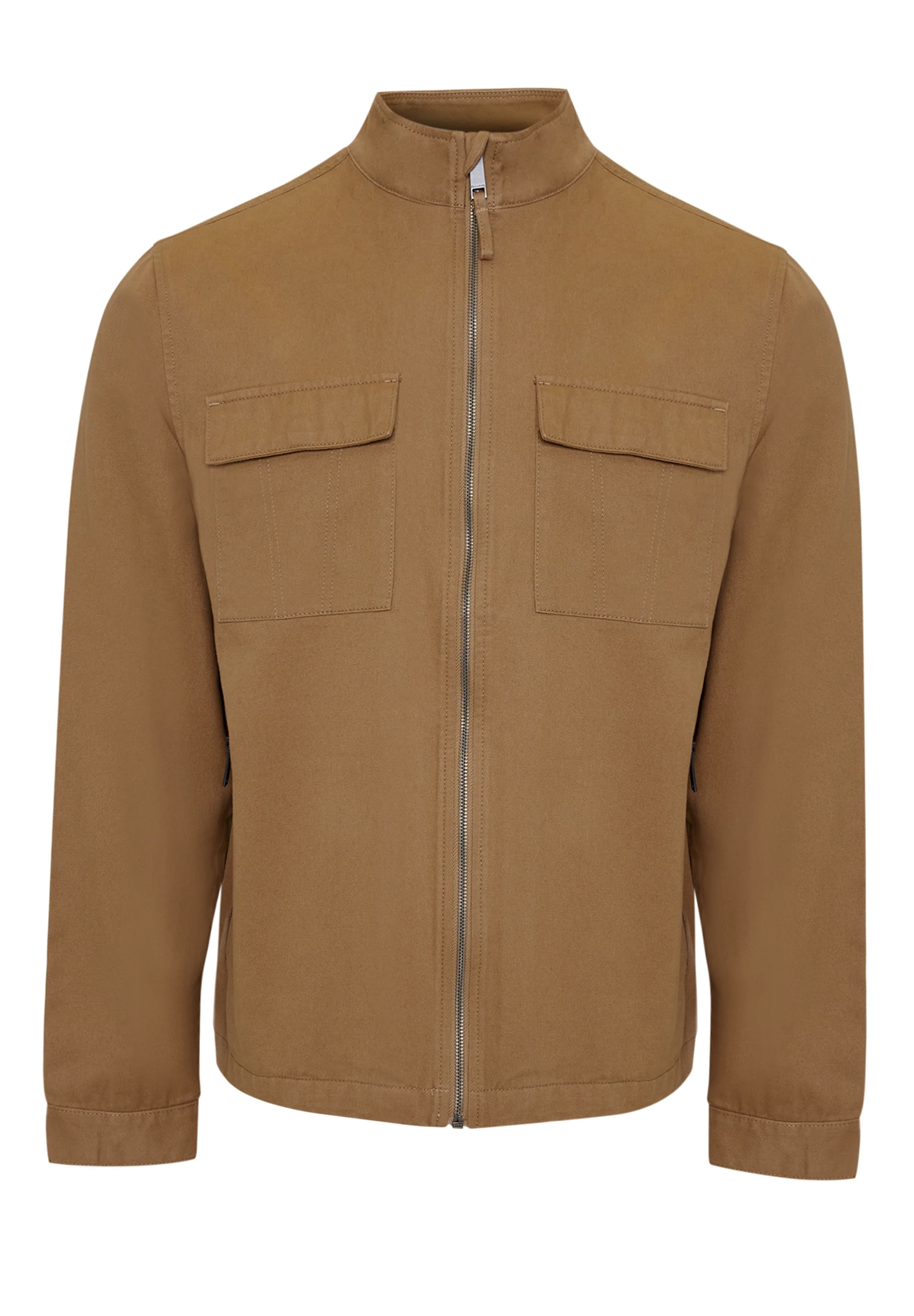 Cotton Twill Lightweight Funnel Neck Jacket in Dark Stone - Image 6
