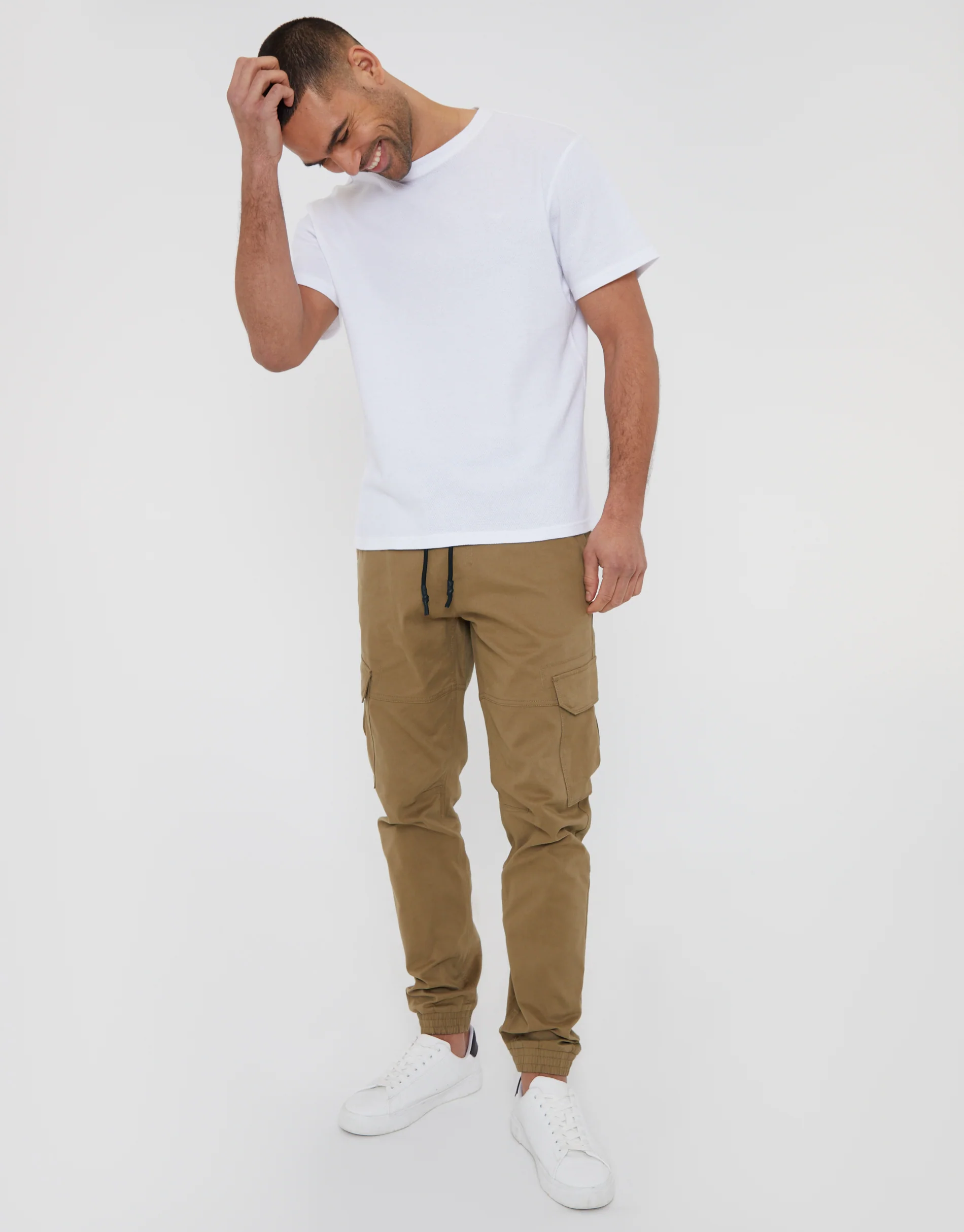Dark Jogger Style Cargo Trousers in Stone