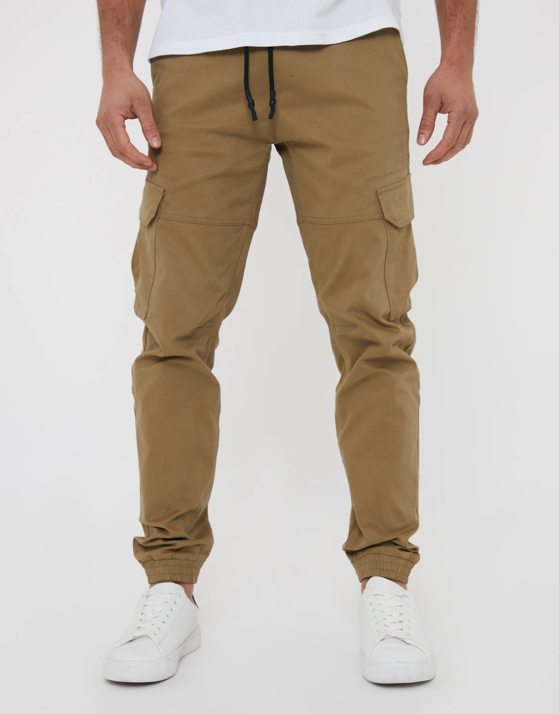 Dark Jogger Style Cargo Trousers in Stone - Image 2