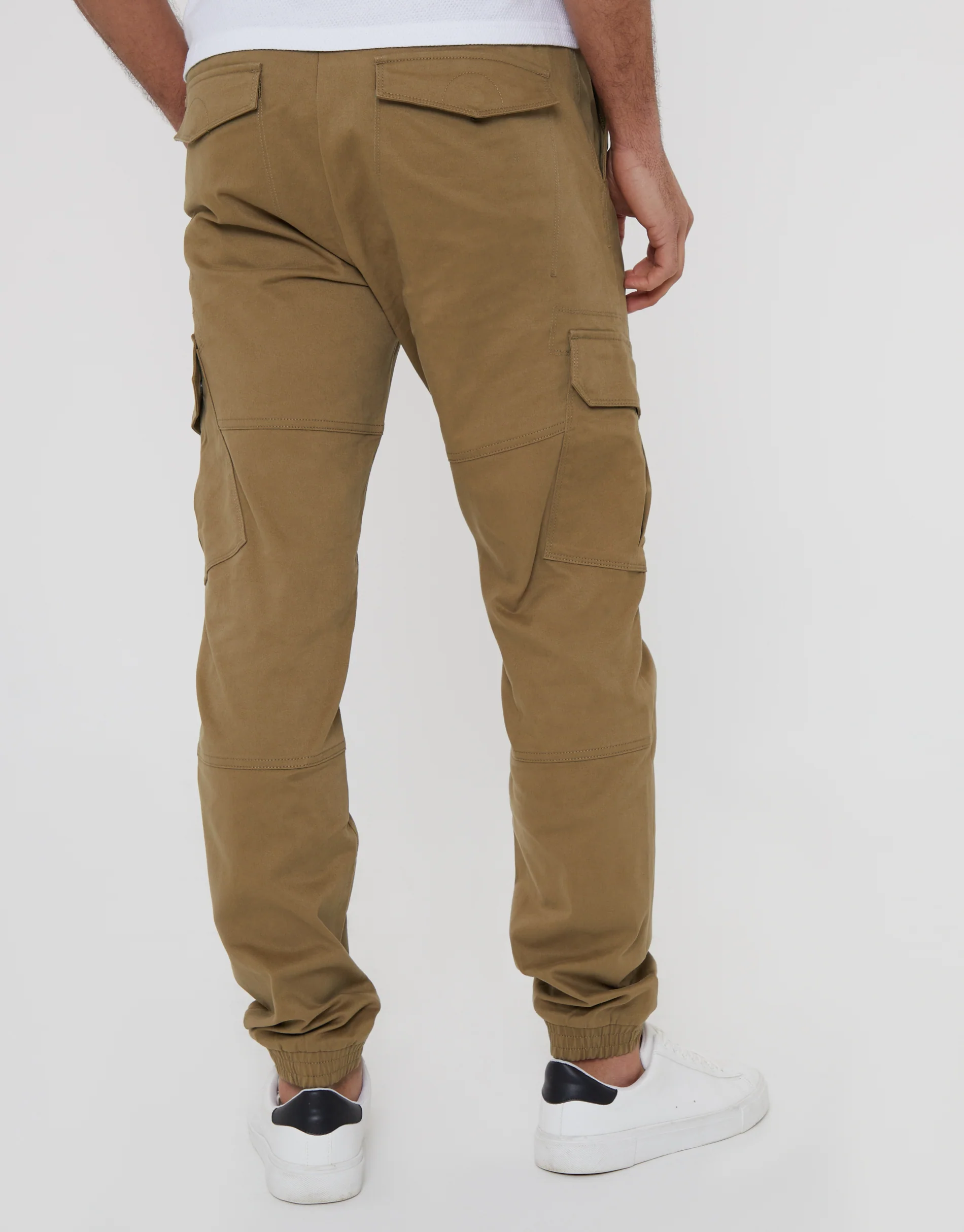 Dark Jogger Style Cargo Trousers in Stone - Image 3