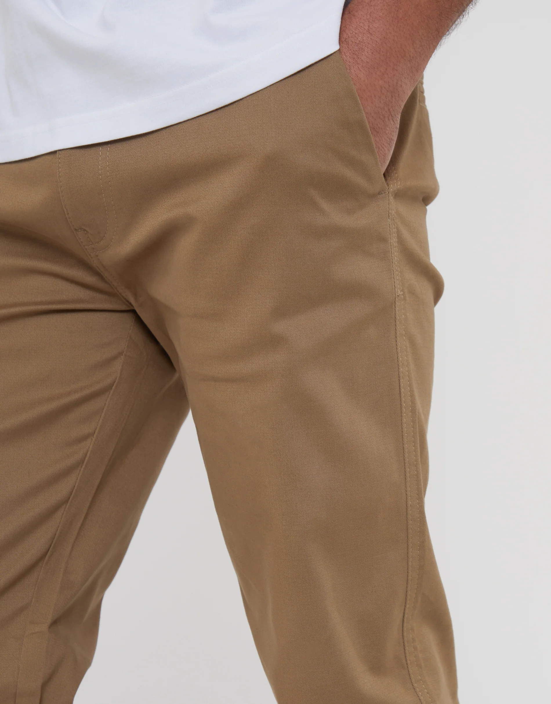 Dark Regular Fit Chino Trousers in Stone - Image 4