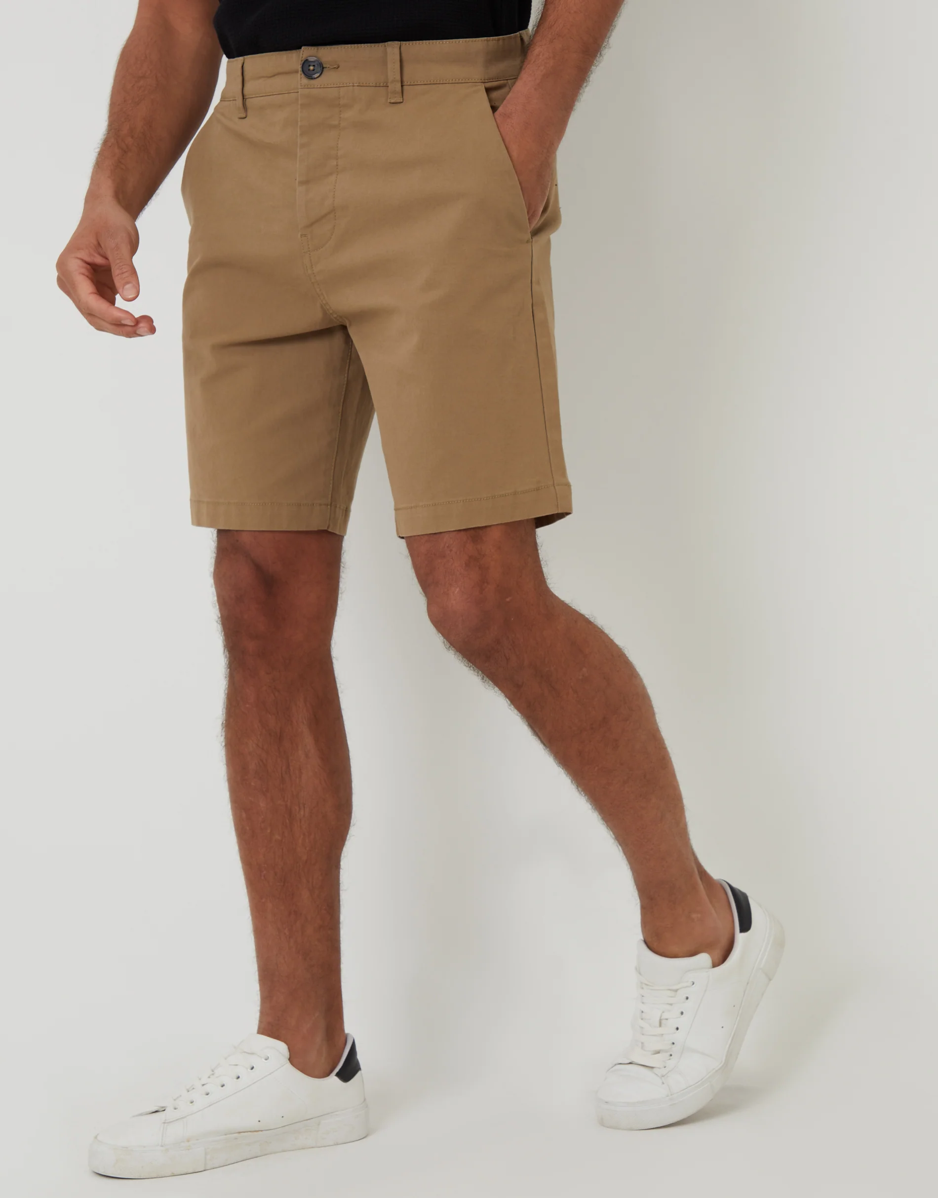 Regular Fit Stretch Chino Shorts in Dark Stone - Image 2
