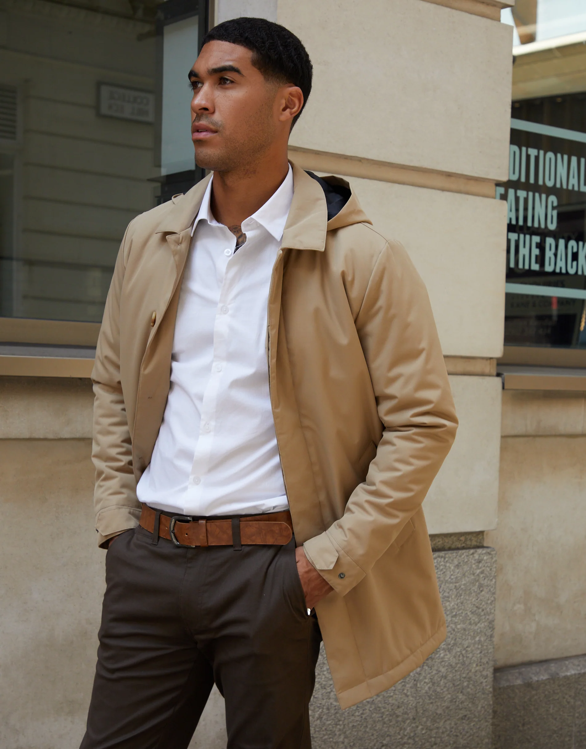 Showerproof 2-in-1 Mac with Concealed Hood in Dark Stone - Image 2