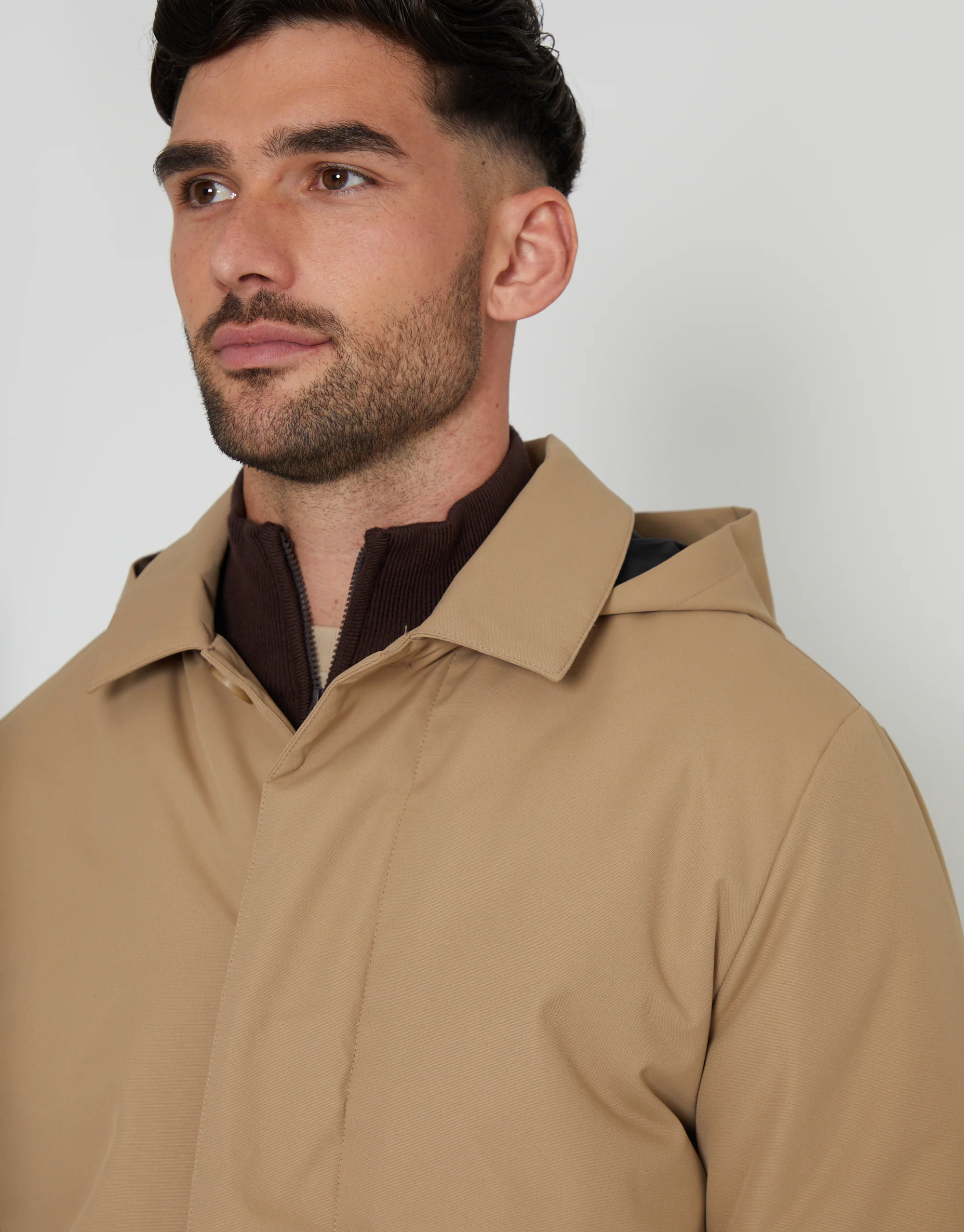 Showerproof 2-in-1 Mac with Concealed Hood in Dark Stone - Image 6