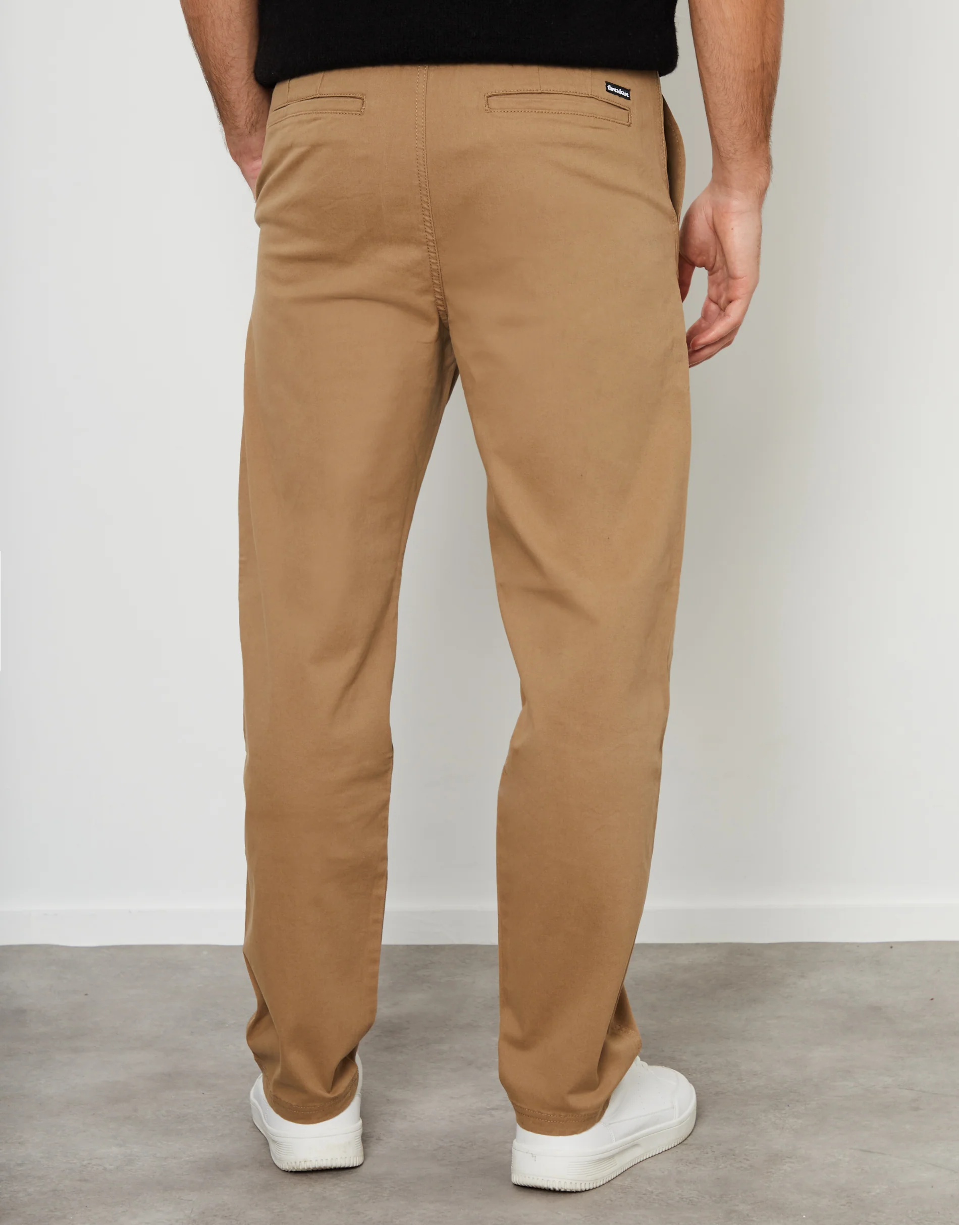 Straight Leg Pleated Chino Trousers in Dark Stone - Image 3