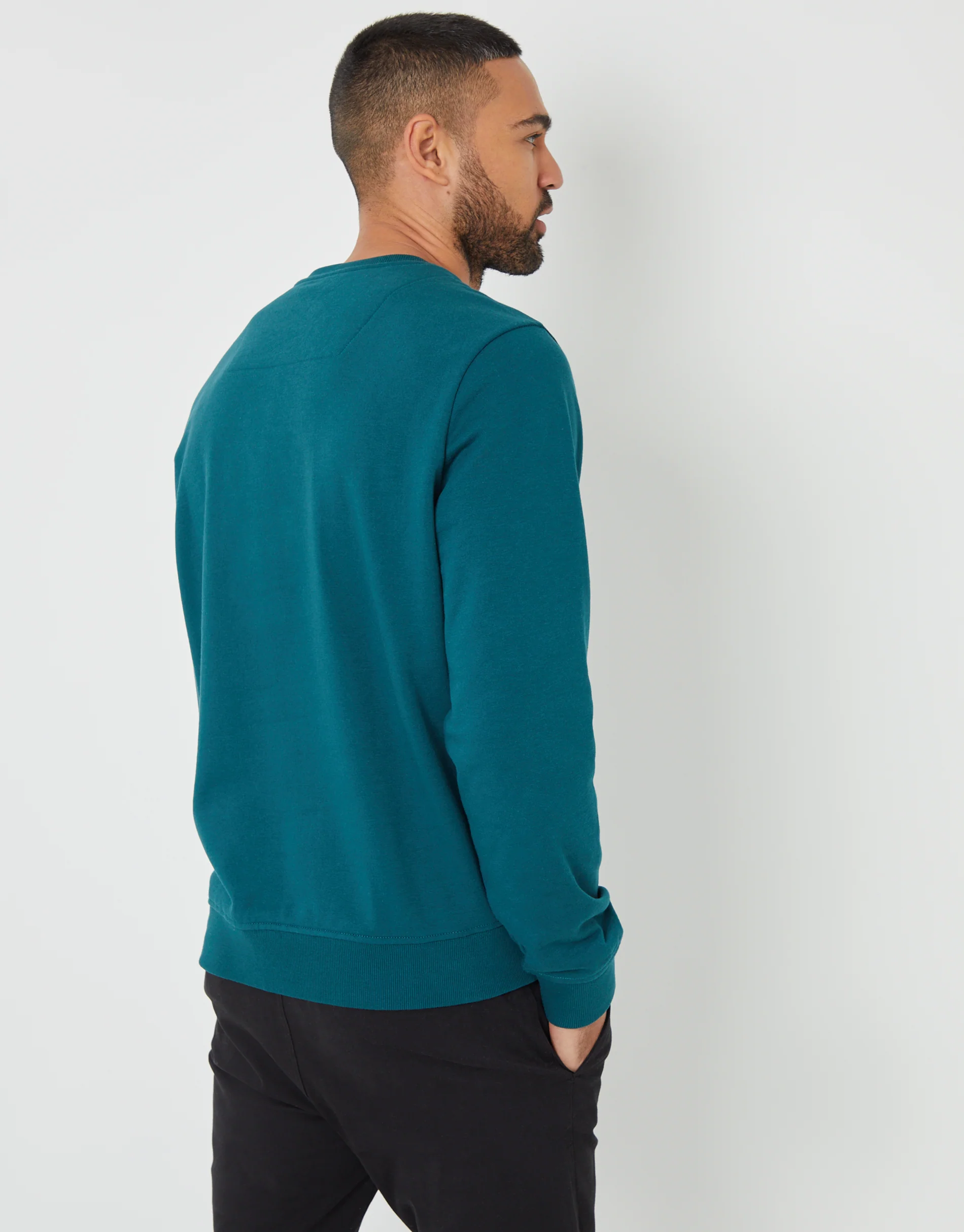 Crew Neck Sweatshirt in Dark Teal Green - Image 2