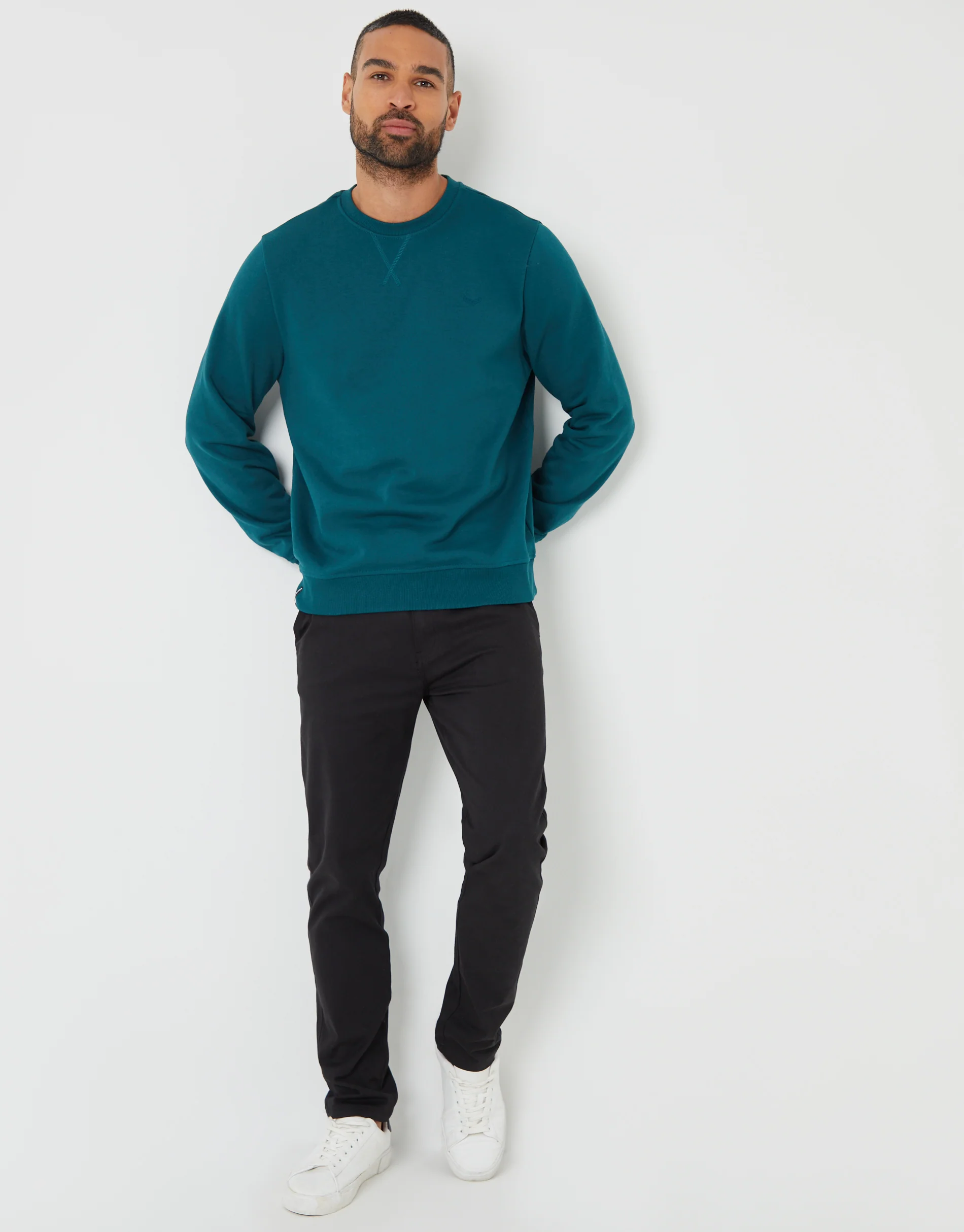 Crew Neck Sweatshirt in Dark Teal Green - Image 3