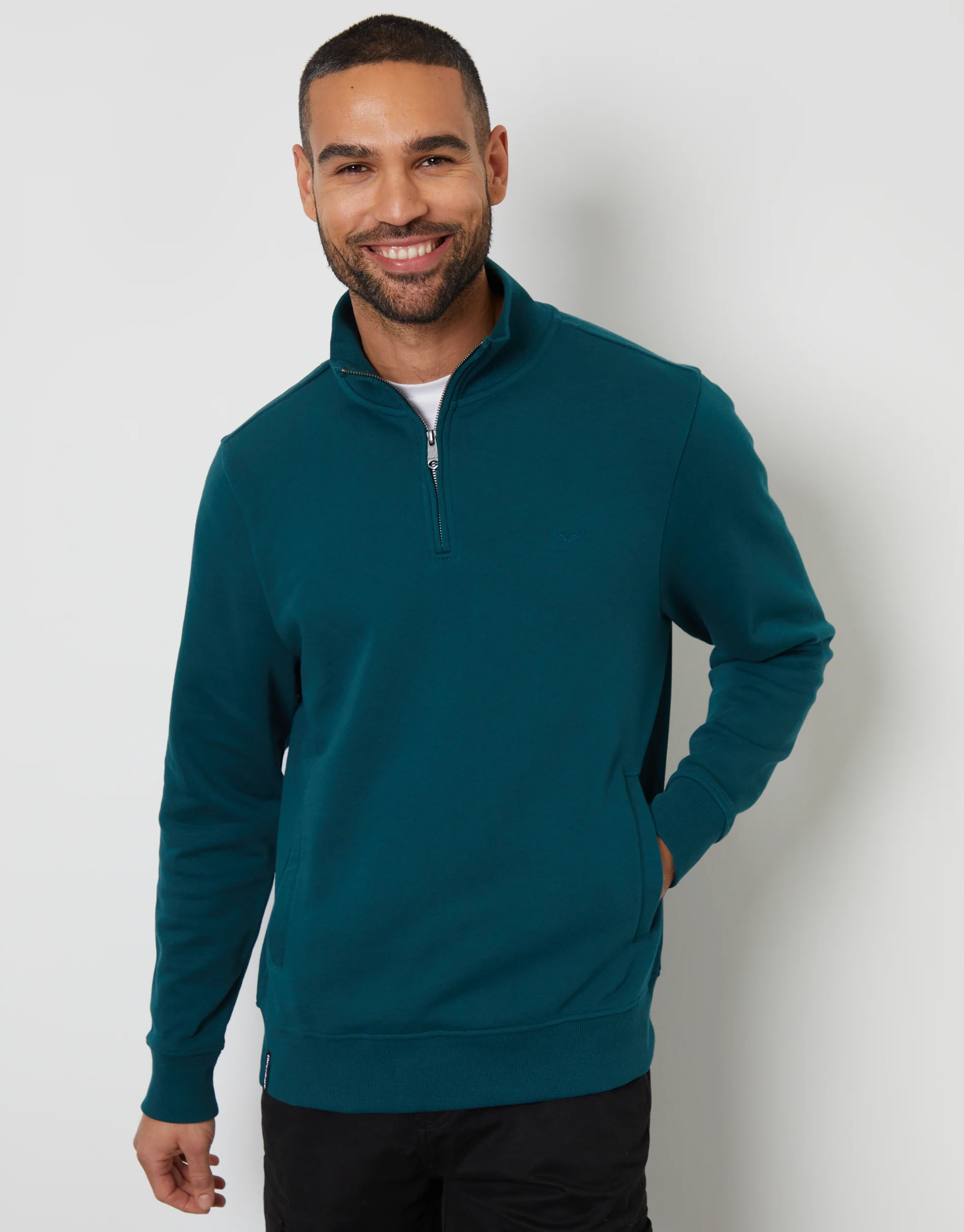 Quarter Zip Sweatshirt in Dark Teal Green