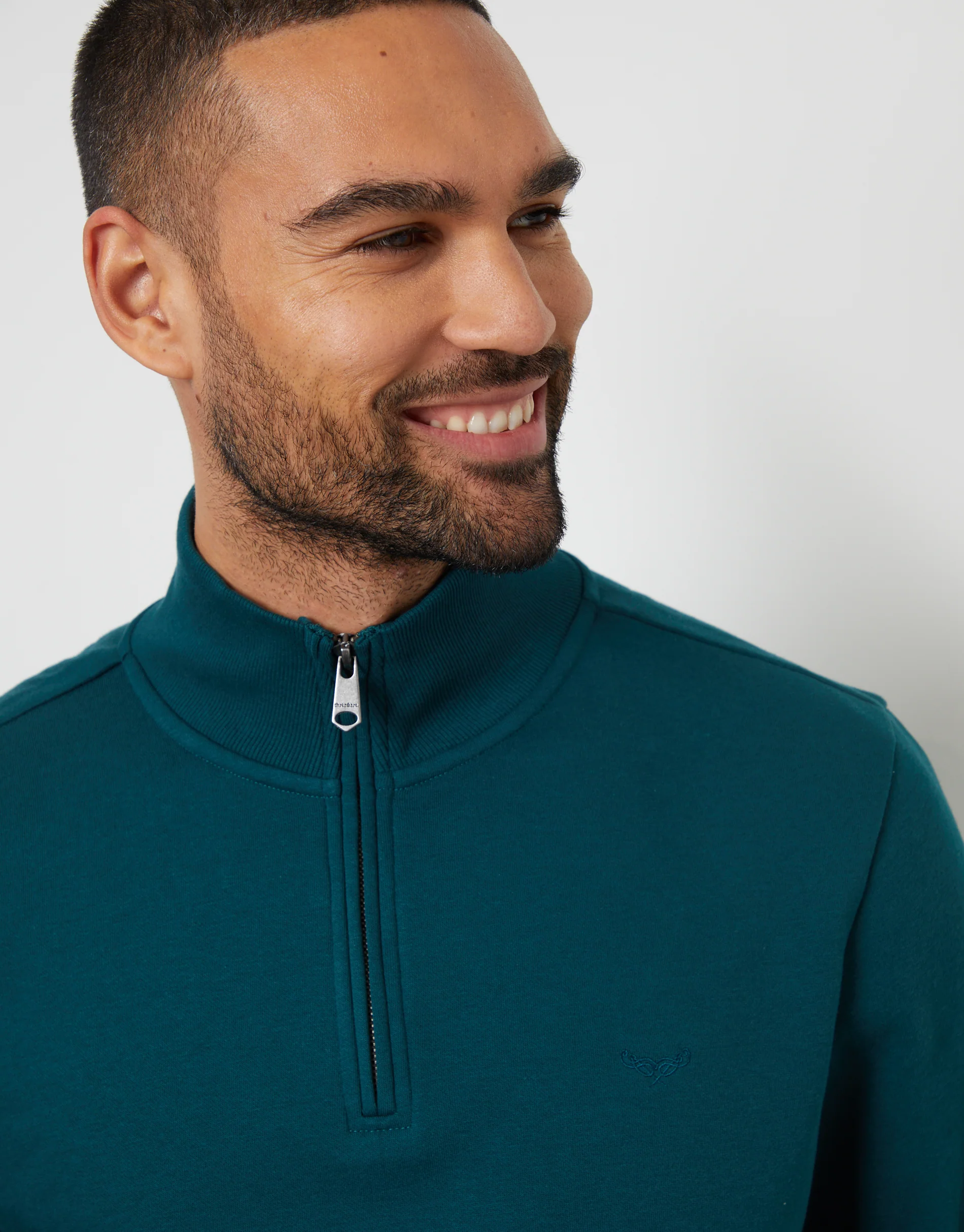 Quarter Zip Sweatshirt in Dark Teal Green - Image 4