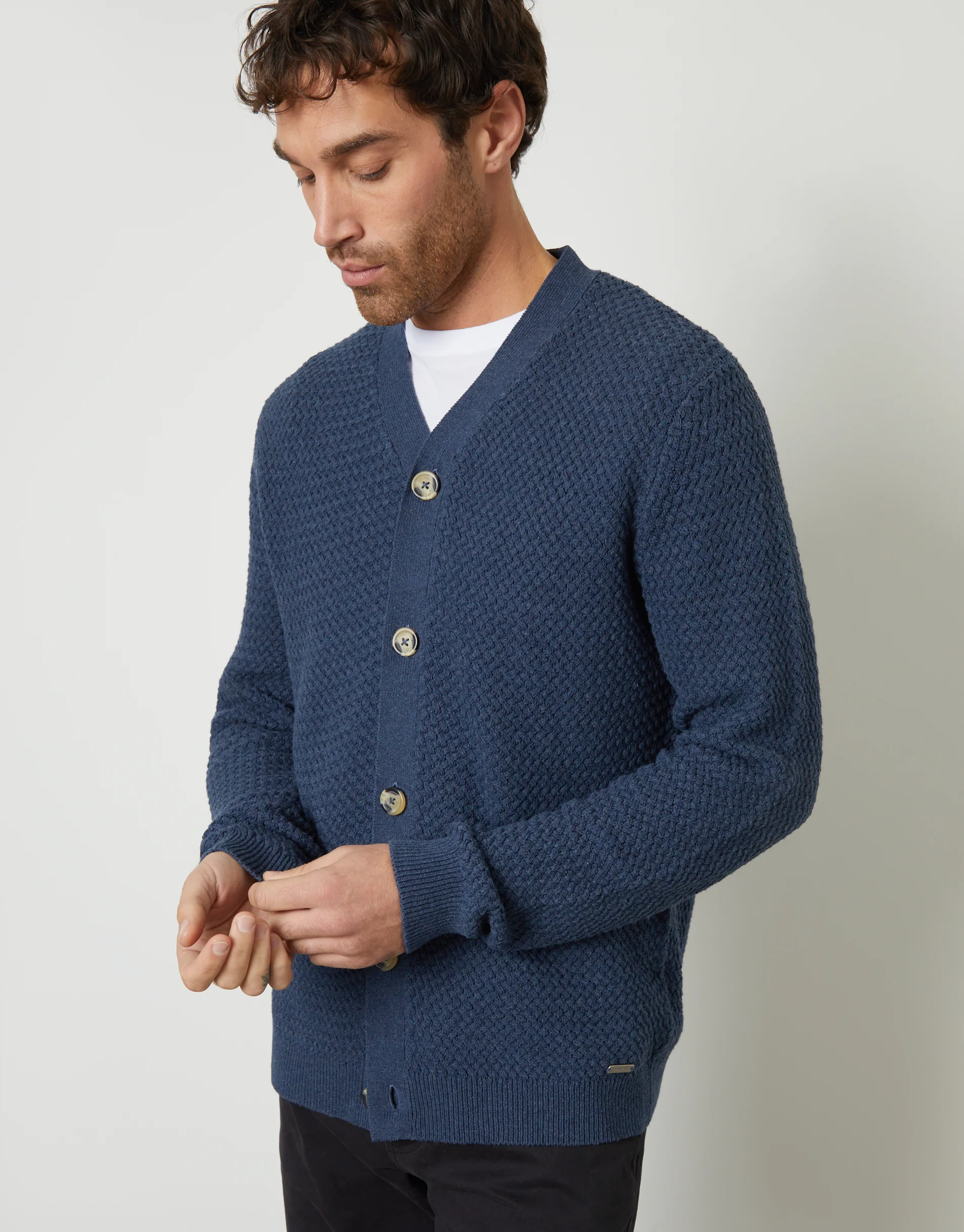 Basket Stitch Cardigan in Denim Blue - Image 5
