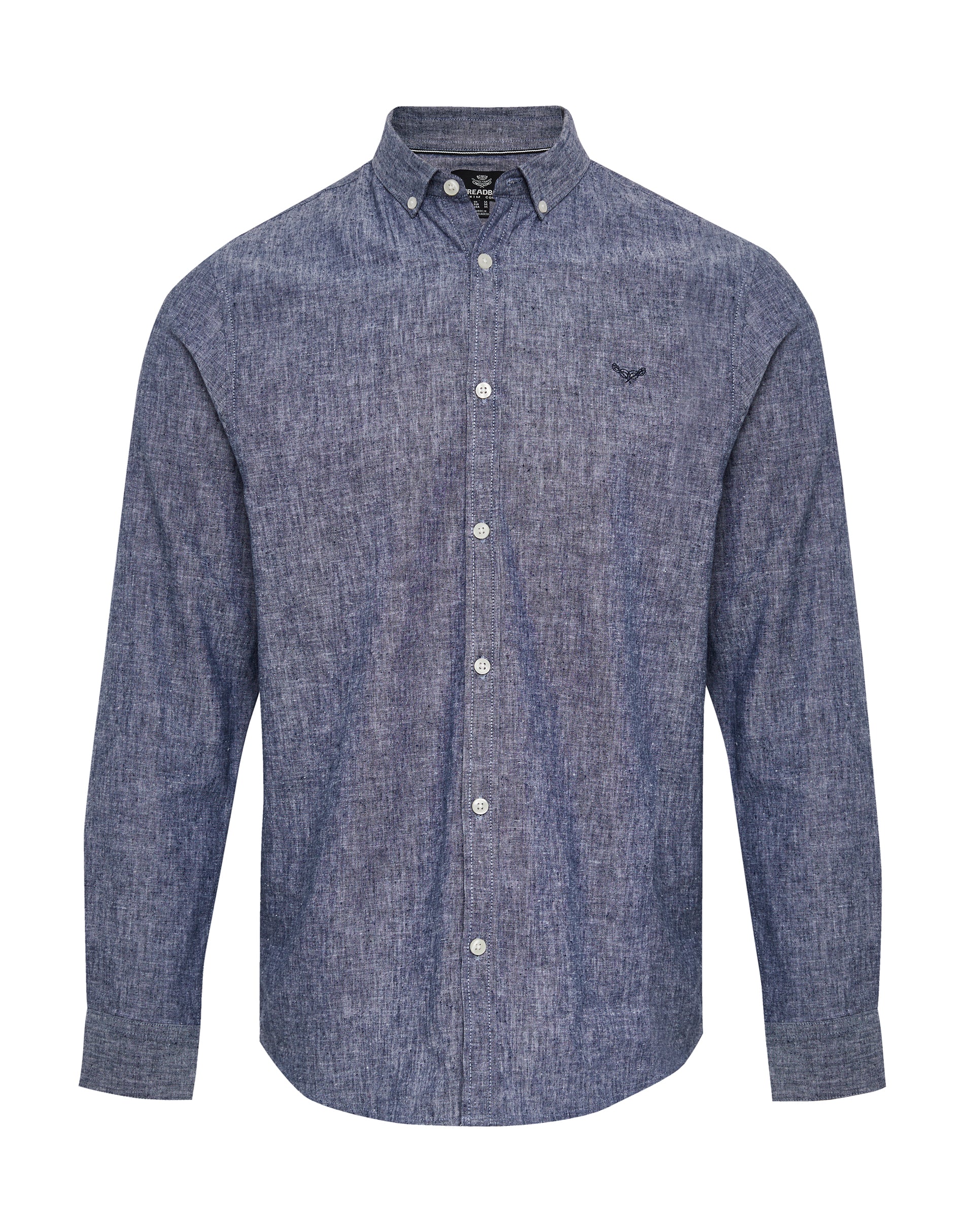 Long Sleeve Linen Blend Shirt in Denim Blue - Image 5
