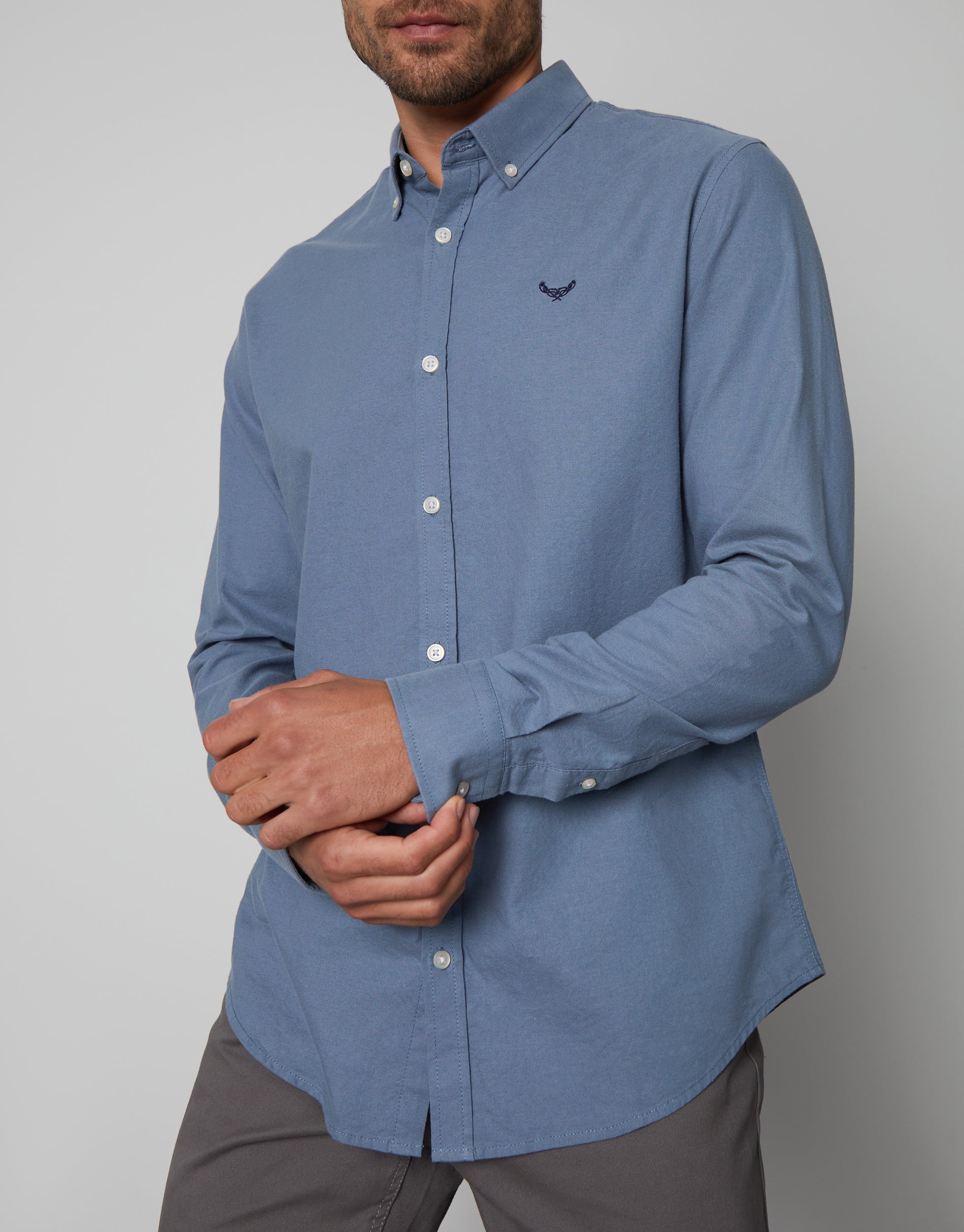 Cotton Long Sleeve Shirt in Denim Blue