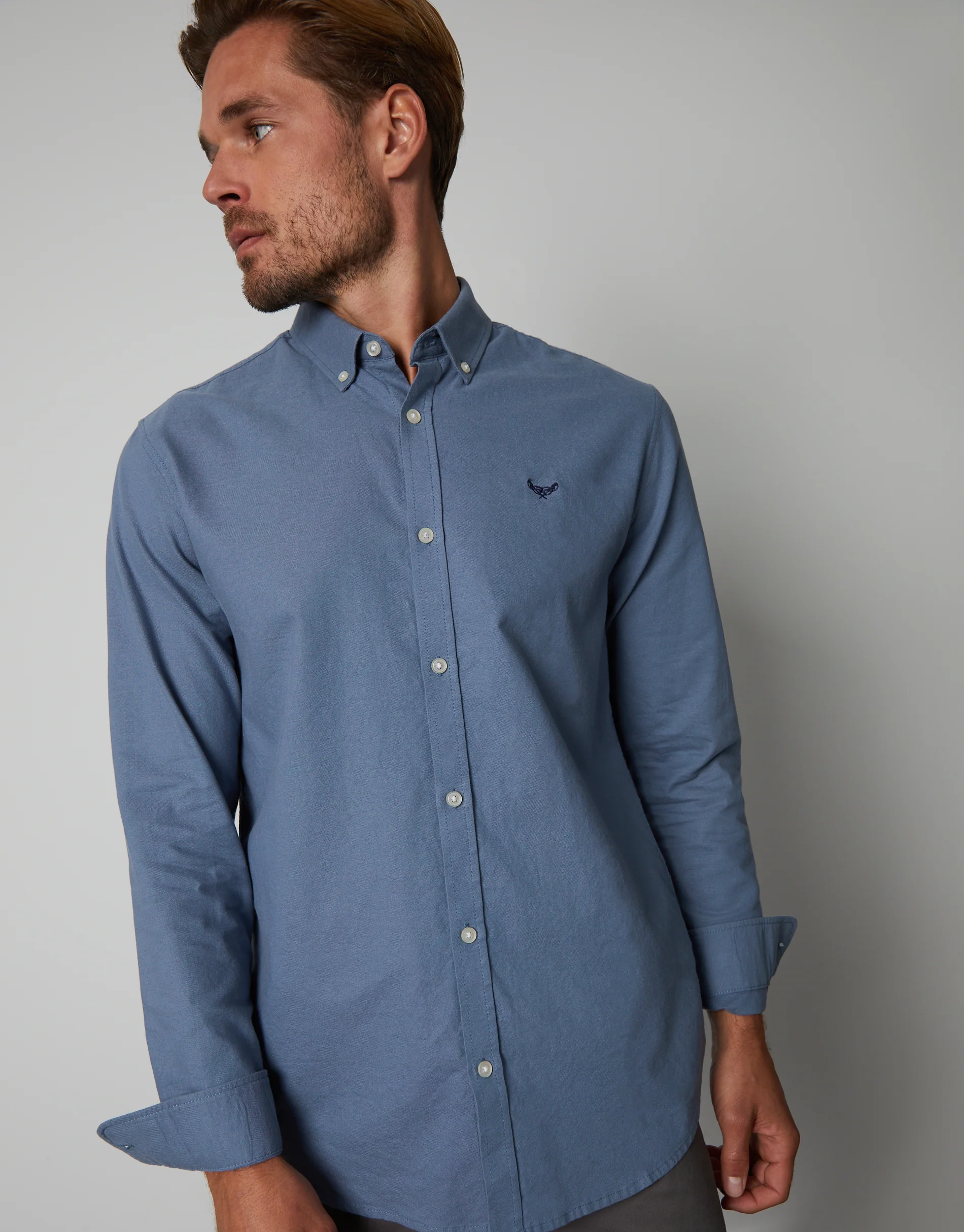 Cotton Long Sleeve Shirt in Denim Blue - Image 5