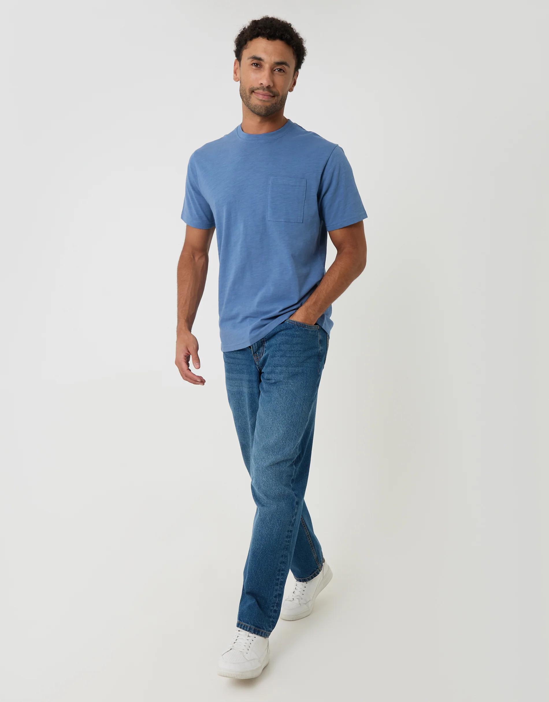 Jersey Slub Short Sleeve T-Shirt in Denim Blue - Image 3