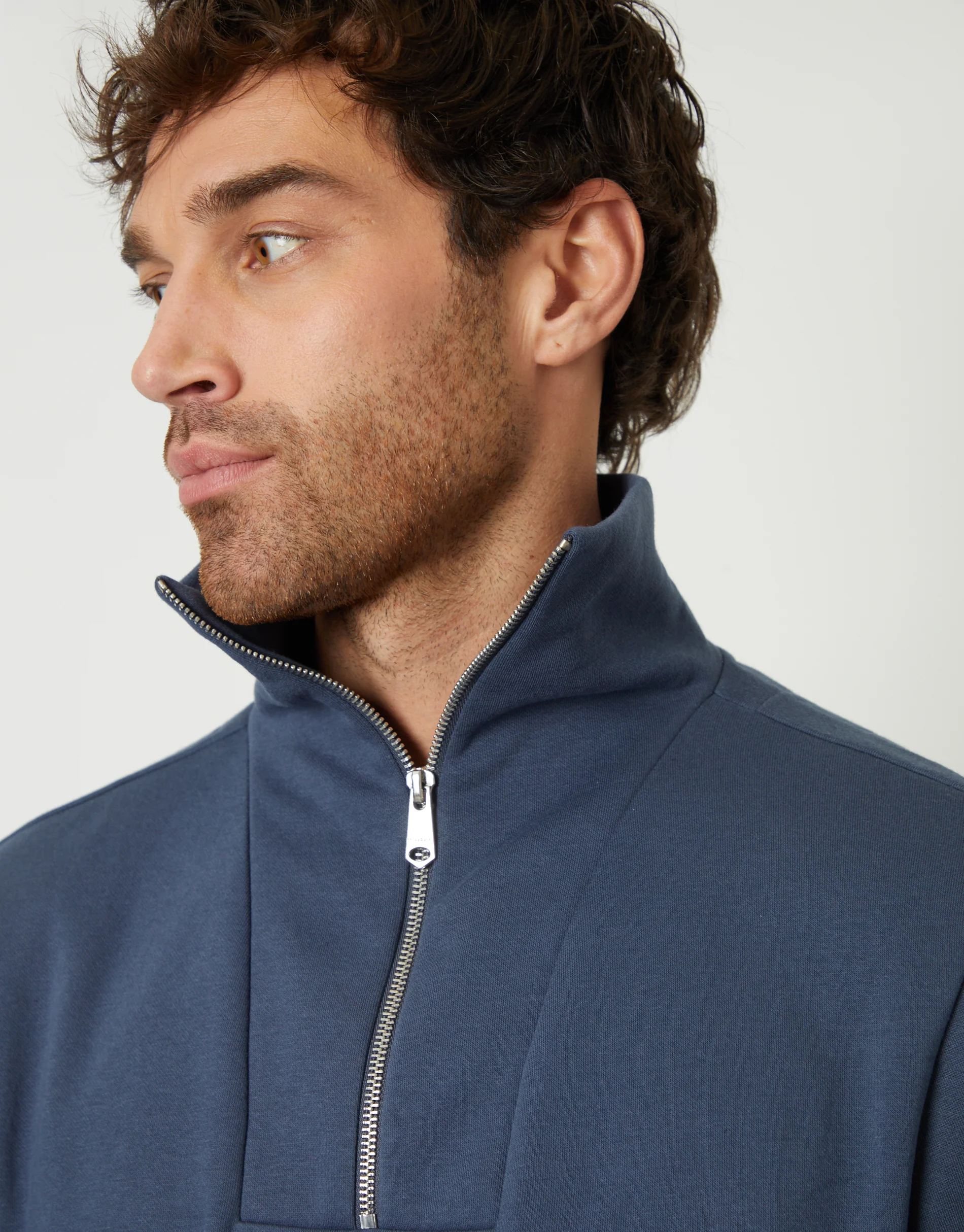 Quarter Zip Funnel Neck Sweatshirt in Denim Blue - Image 4