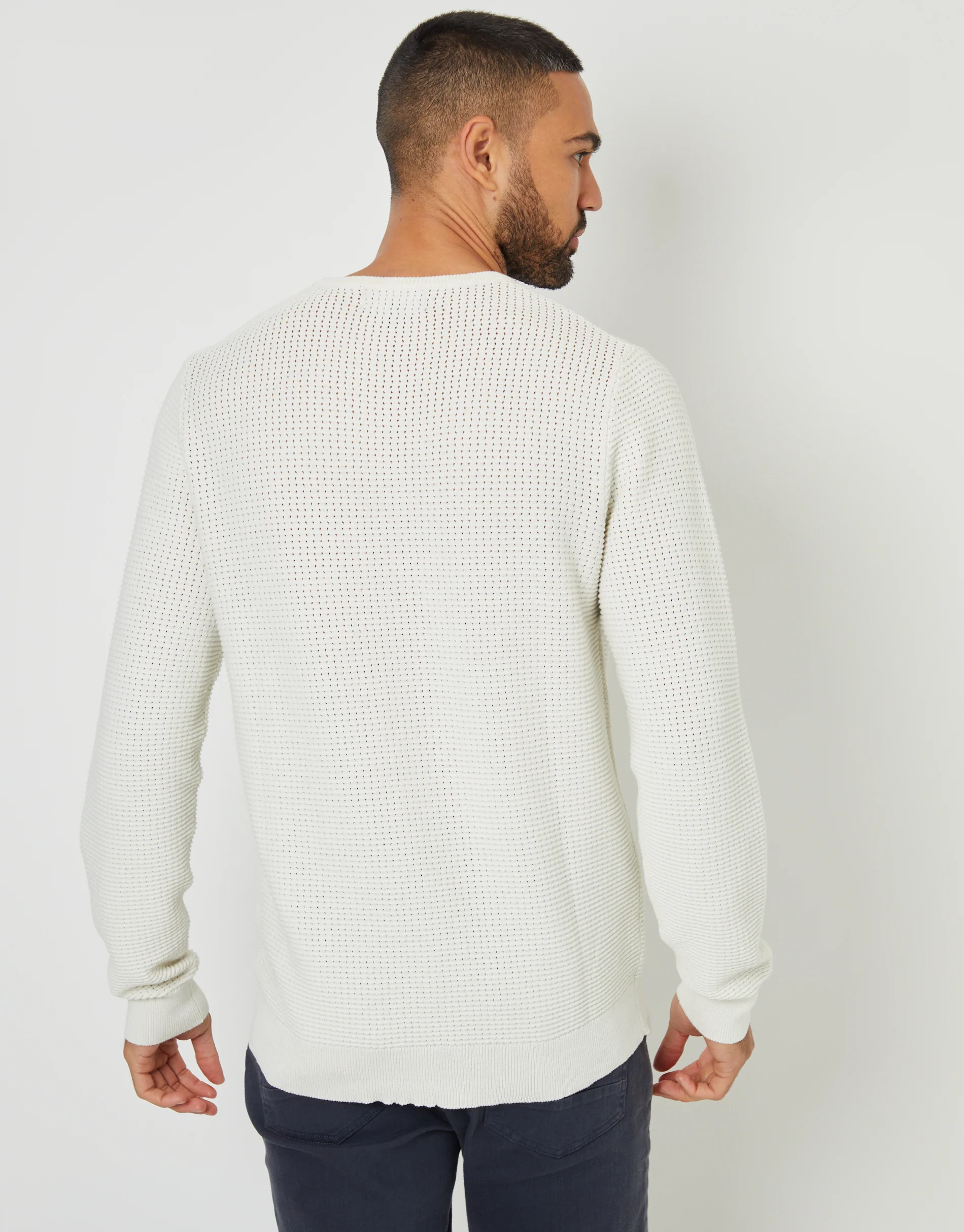 Crochet Knit Crew Neck Jumper in Ecru - Image 2