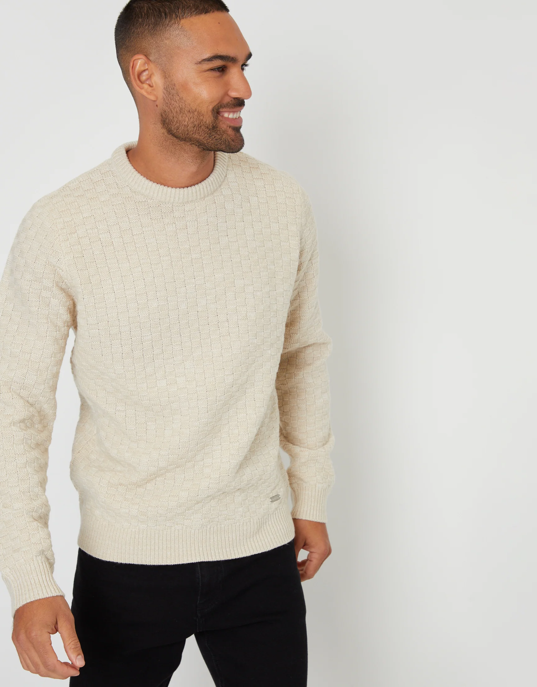 Knitted Crew Neck Jumper in Ecru - Image 2