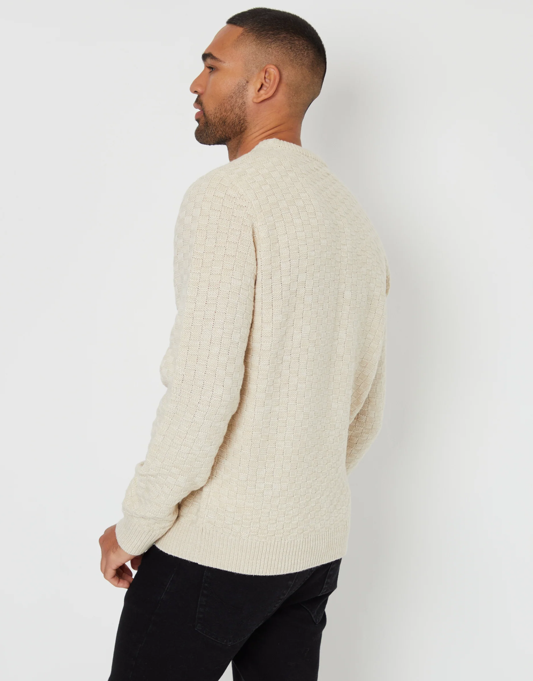 Knitted Crew Neck Jumper in Ecru - Image 3