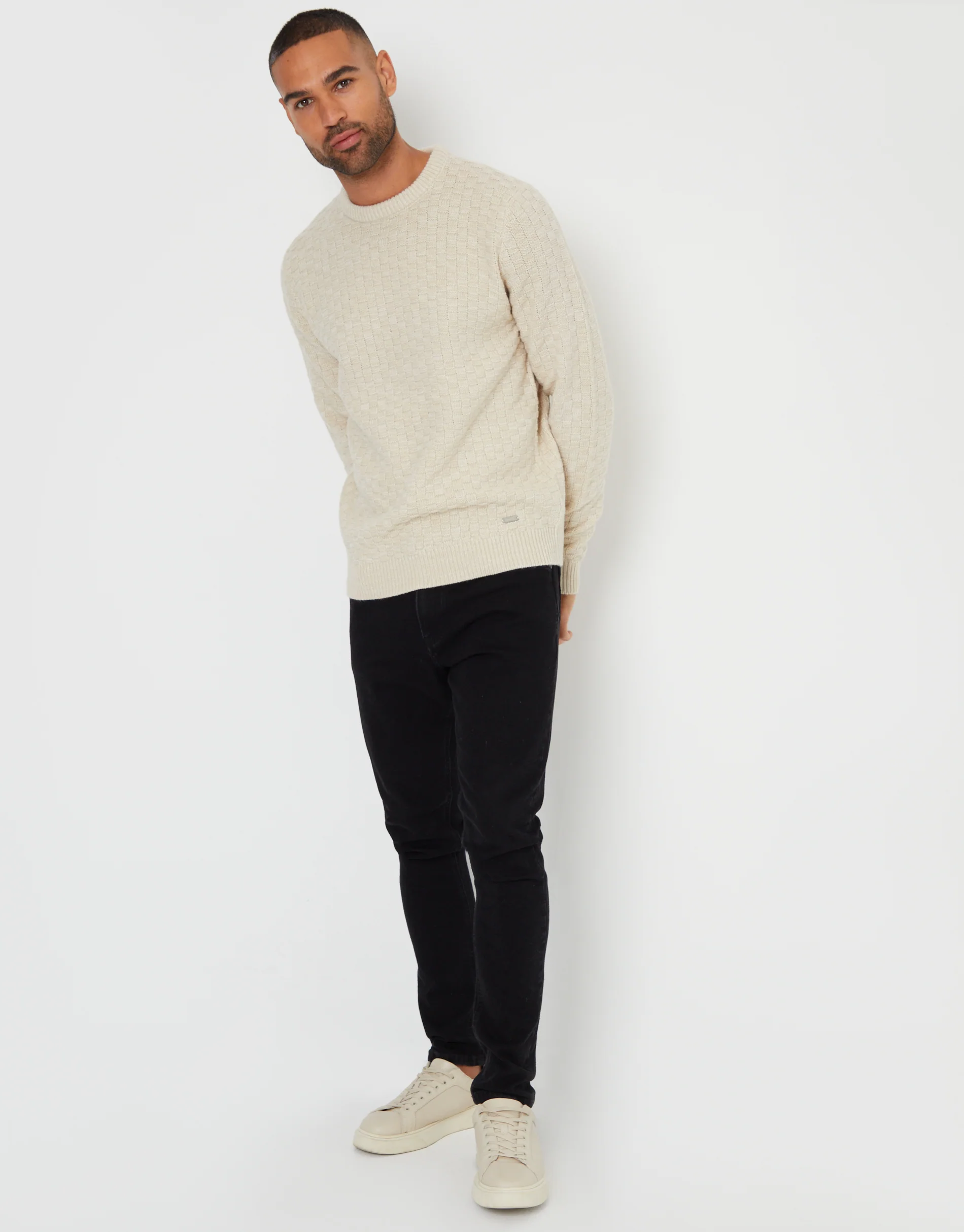 Knitted Crew Neck Jumper in Ecru - Image 4
