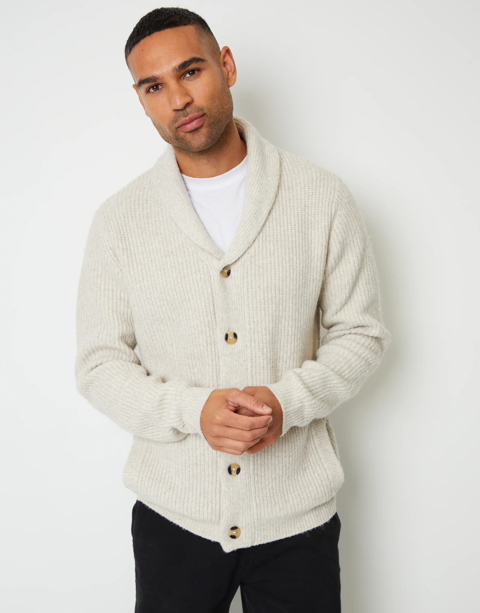 Shawl Cardigan in Ecru Marl