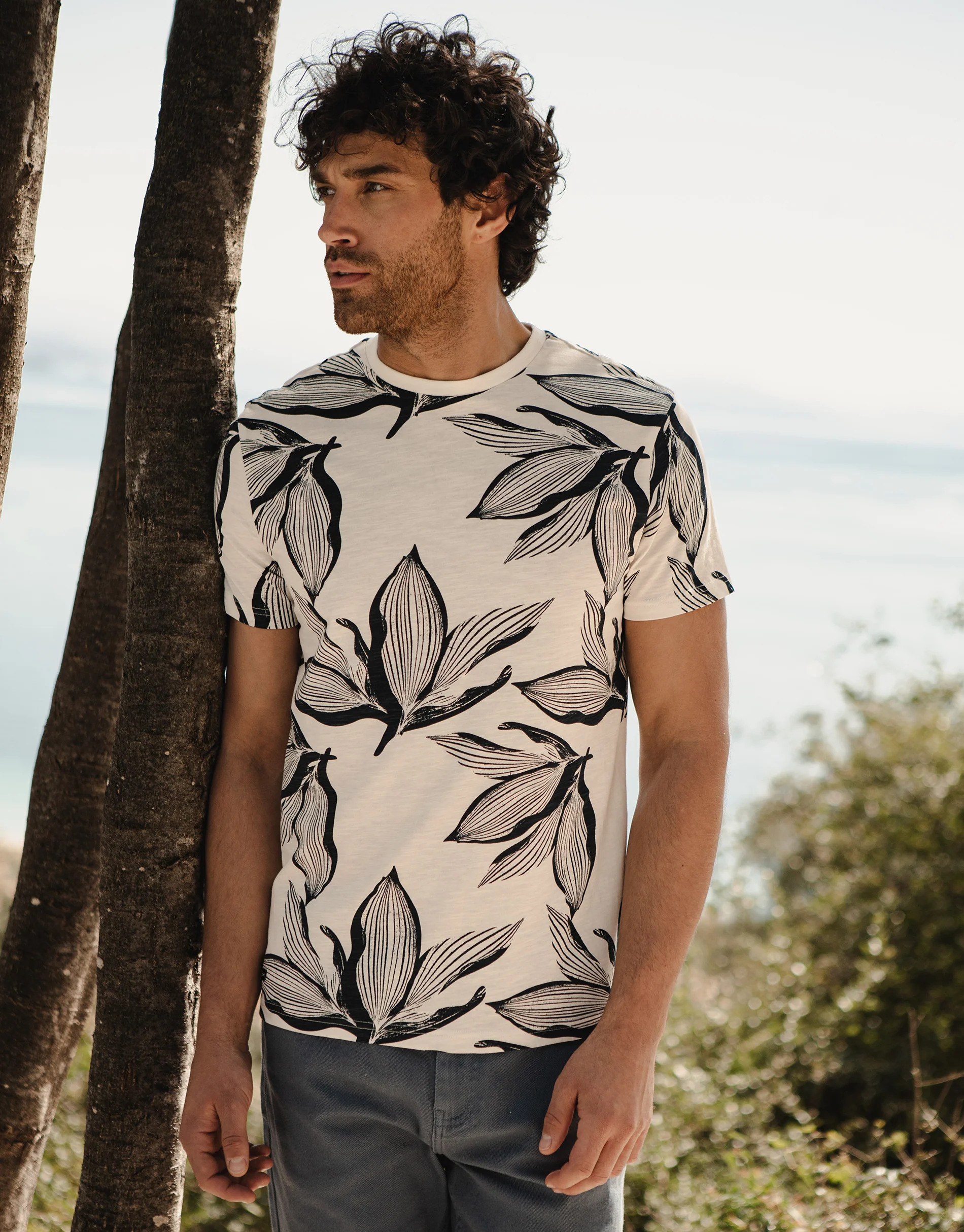 Floral Print T-Shirt in Ecru - Image 3