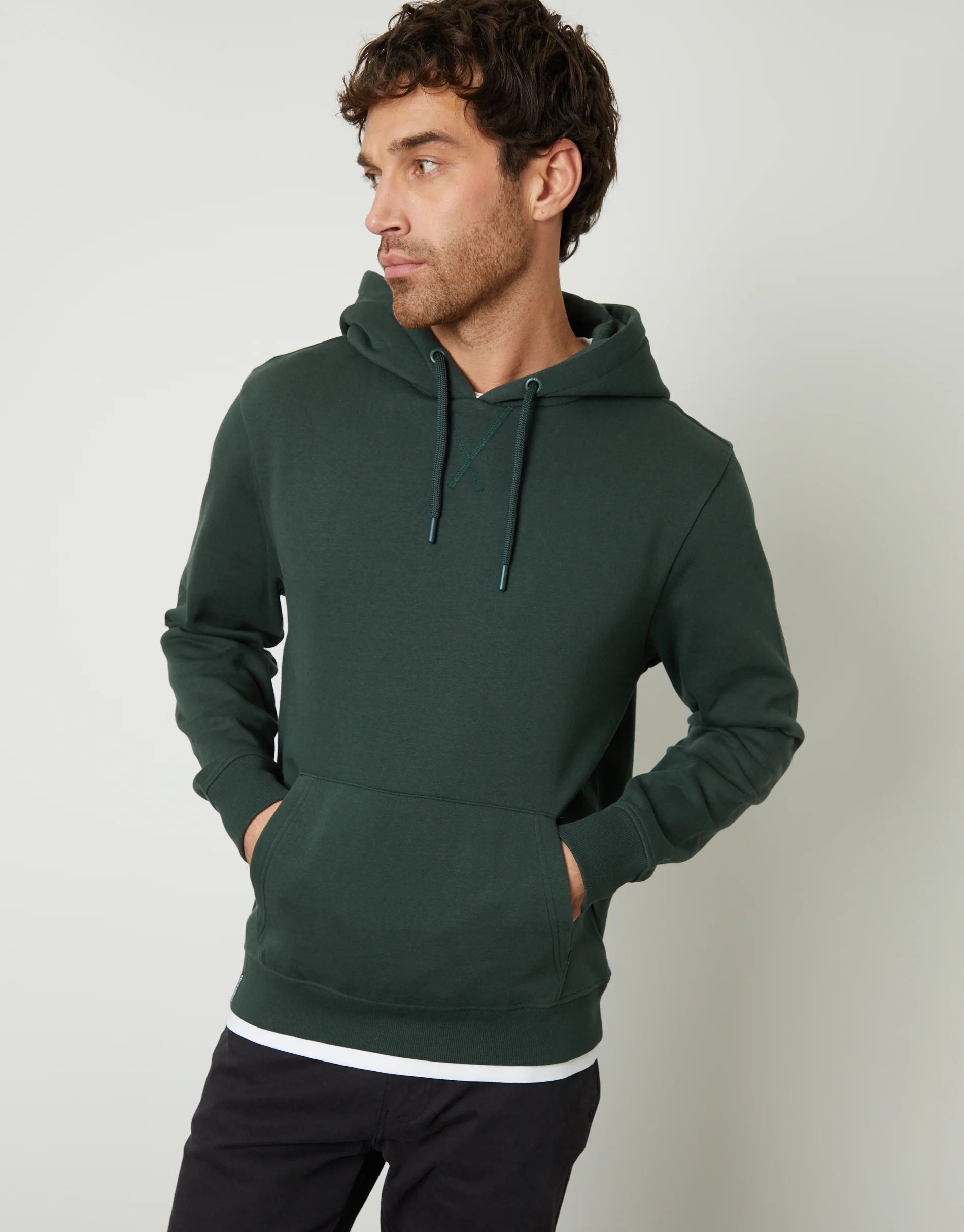 Mock T-Shirt Overhead Hoodie in Forest Green