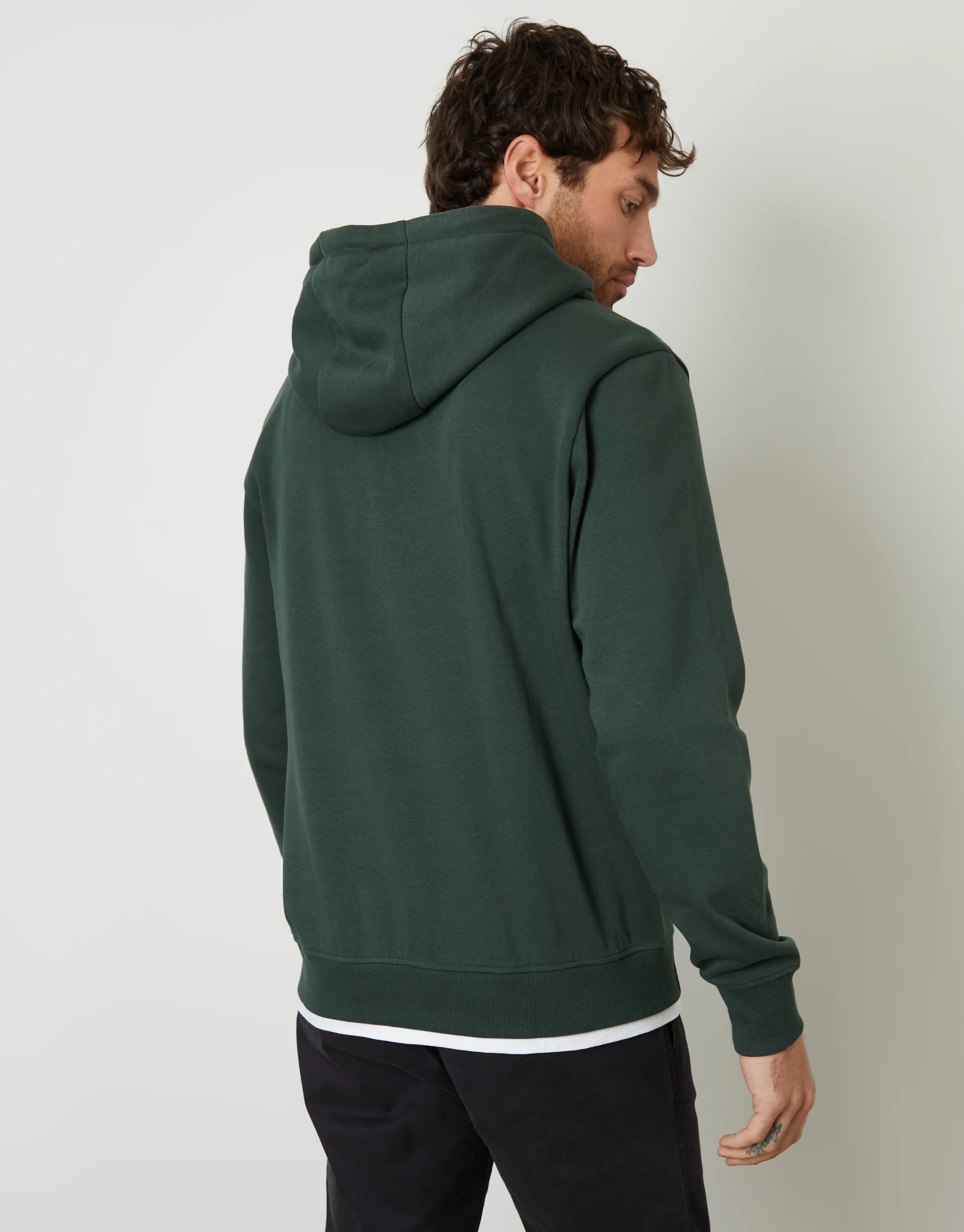 Mock T-Shirt Overhead Hoodie in Forest Green - Image 2