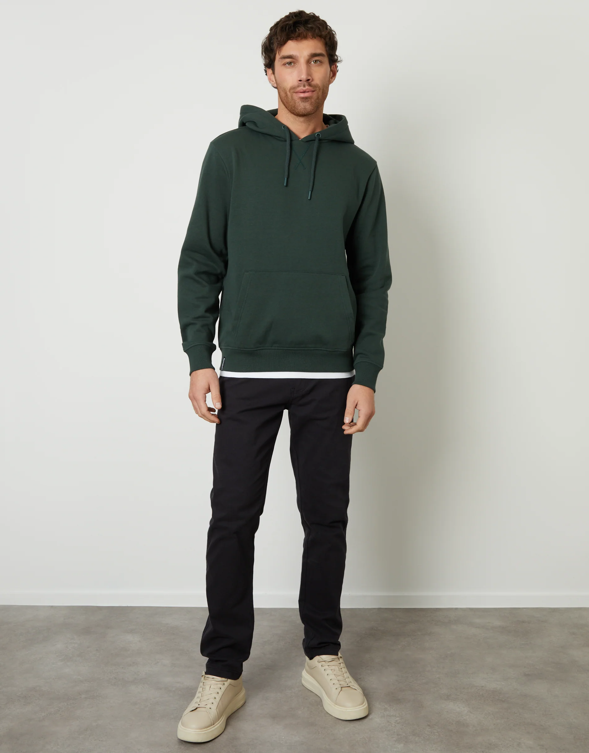 Mock T-Shirt Overhead Hoodie in Forest Green - Image 3