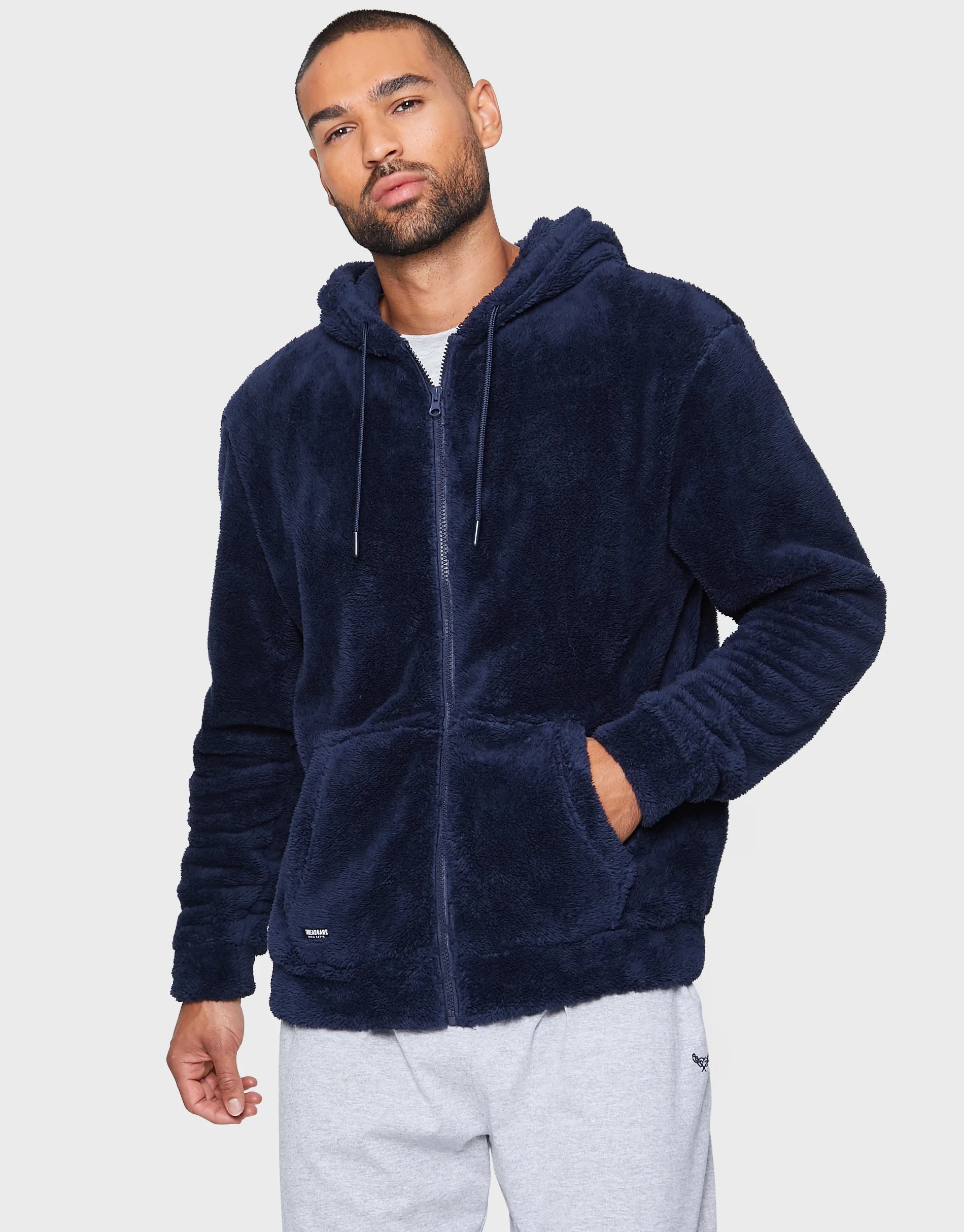 Borg Zip-Through Lounge Hoodie in Navy