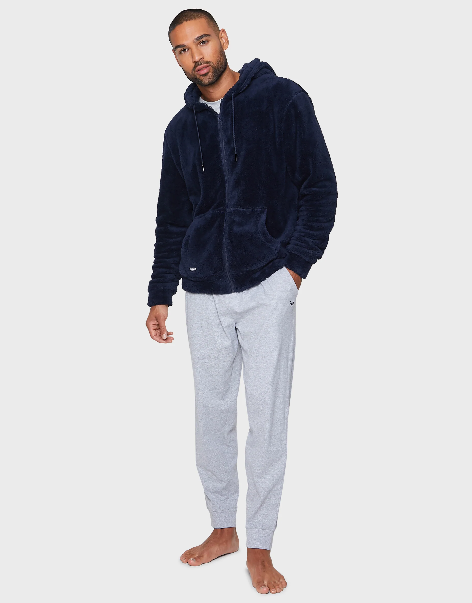 Borg Zip-Through Lounge Hoodie in Navy - Image 3