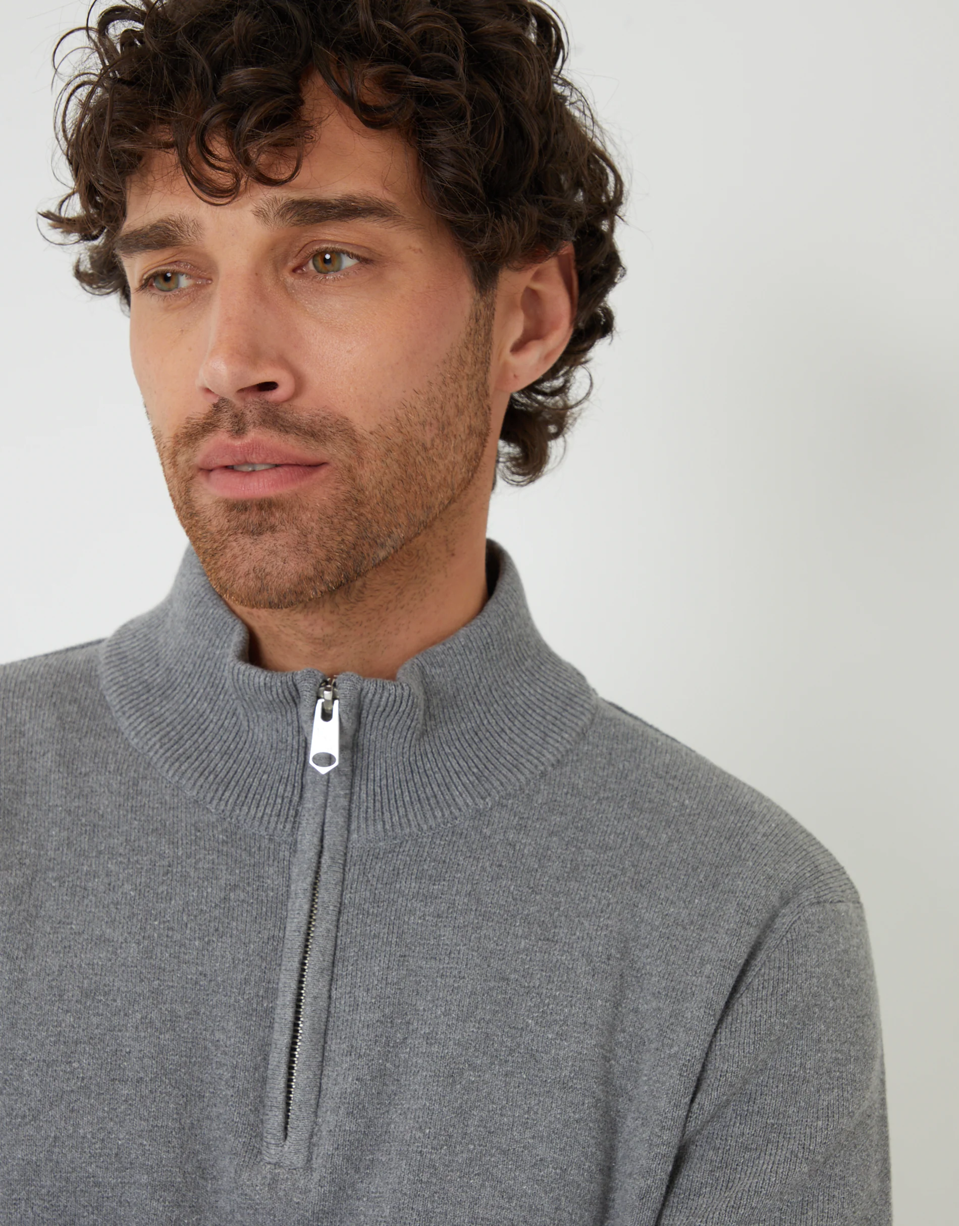 Knitted Quarter Zip Jumper in Grey - Image 4