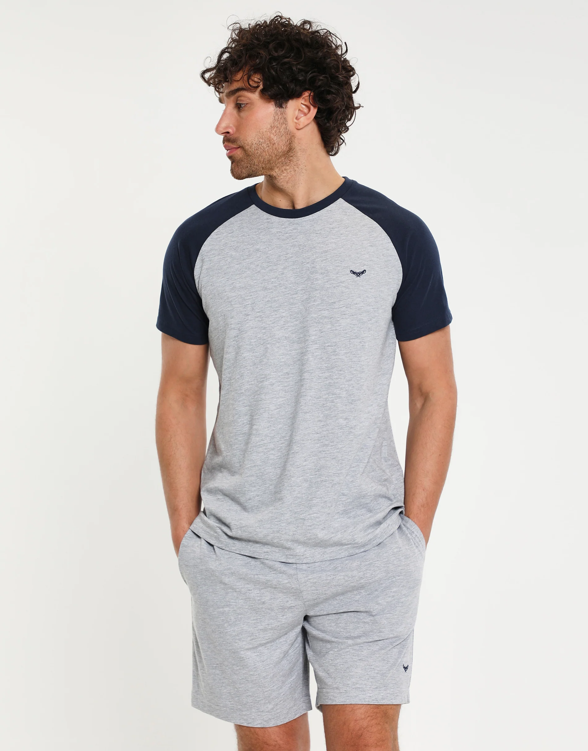 2 Pack Raglan Loungewear Sets in Grey Marl & Navy - Image 2