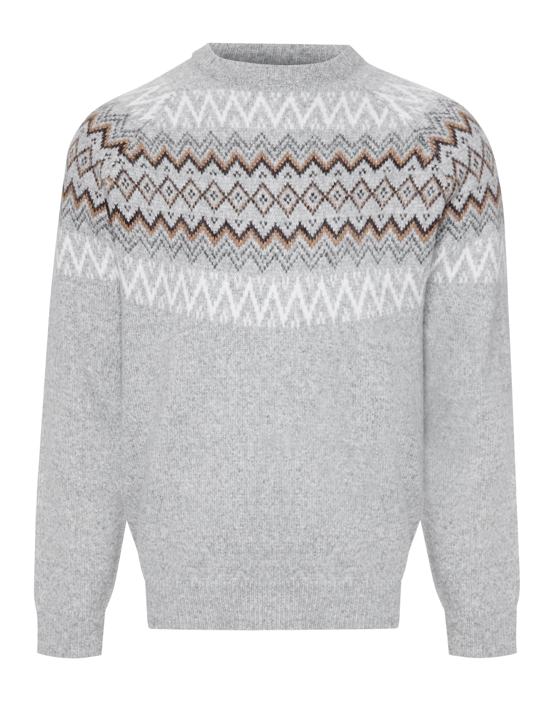 Raglan Fairisle Christmas Jumper in Grey Marl - Image 8