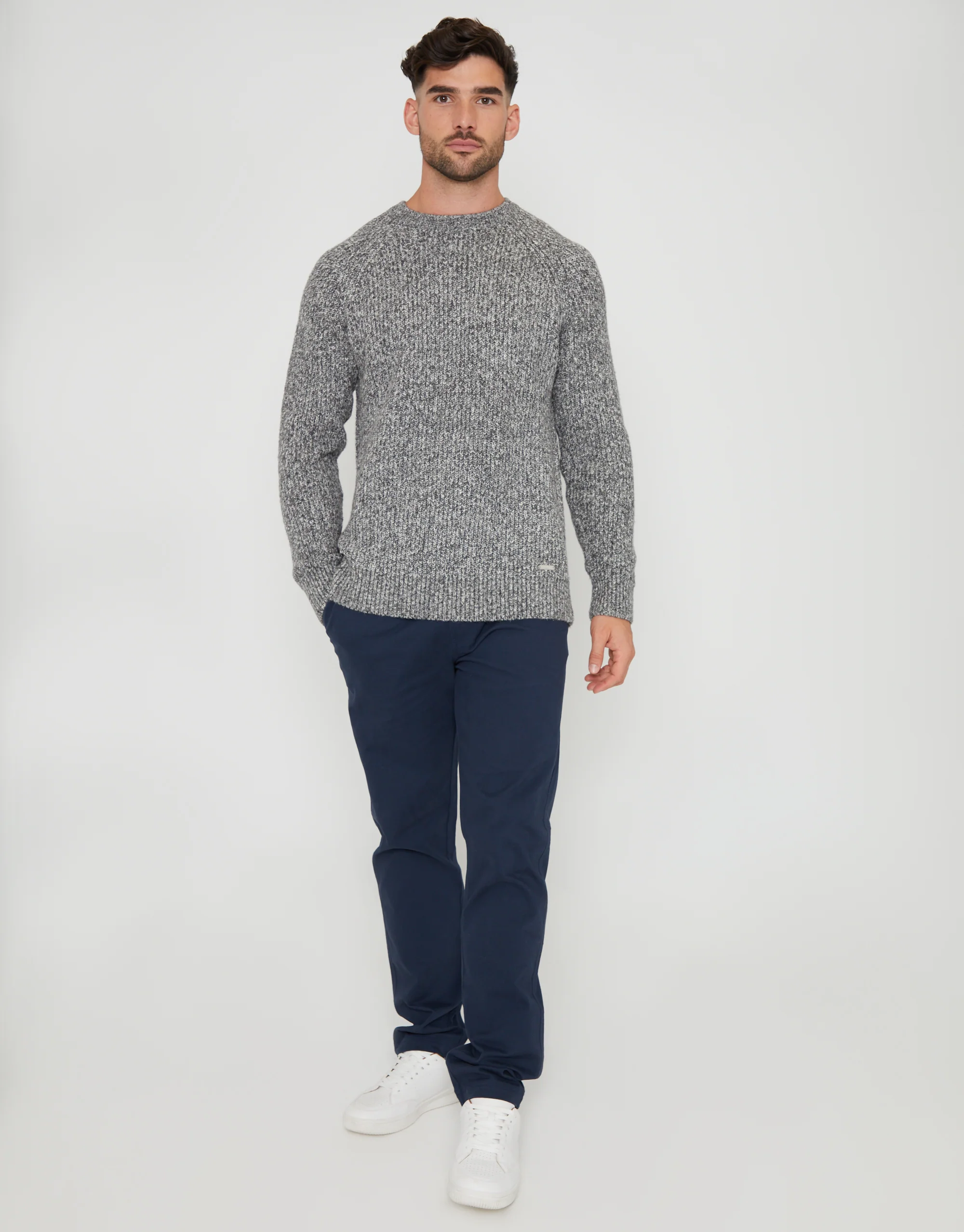 Raglan Sleeve Crew Neck Jumper in Grey Marl - Image 3