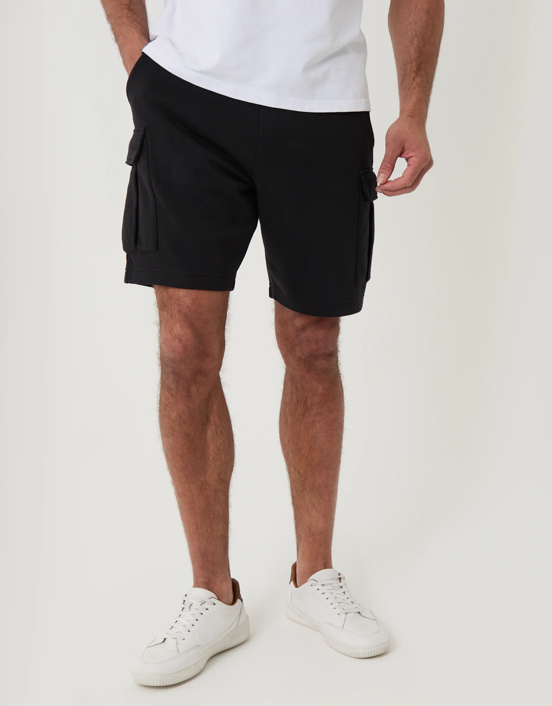Cargo Fleece Shorts in Black - Image 3