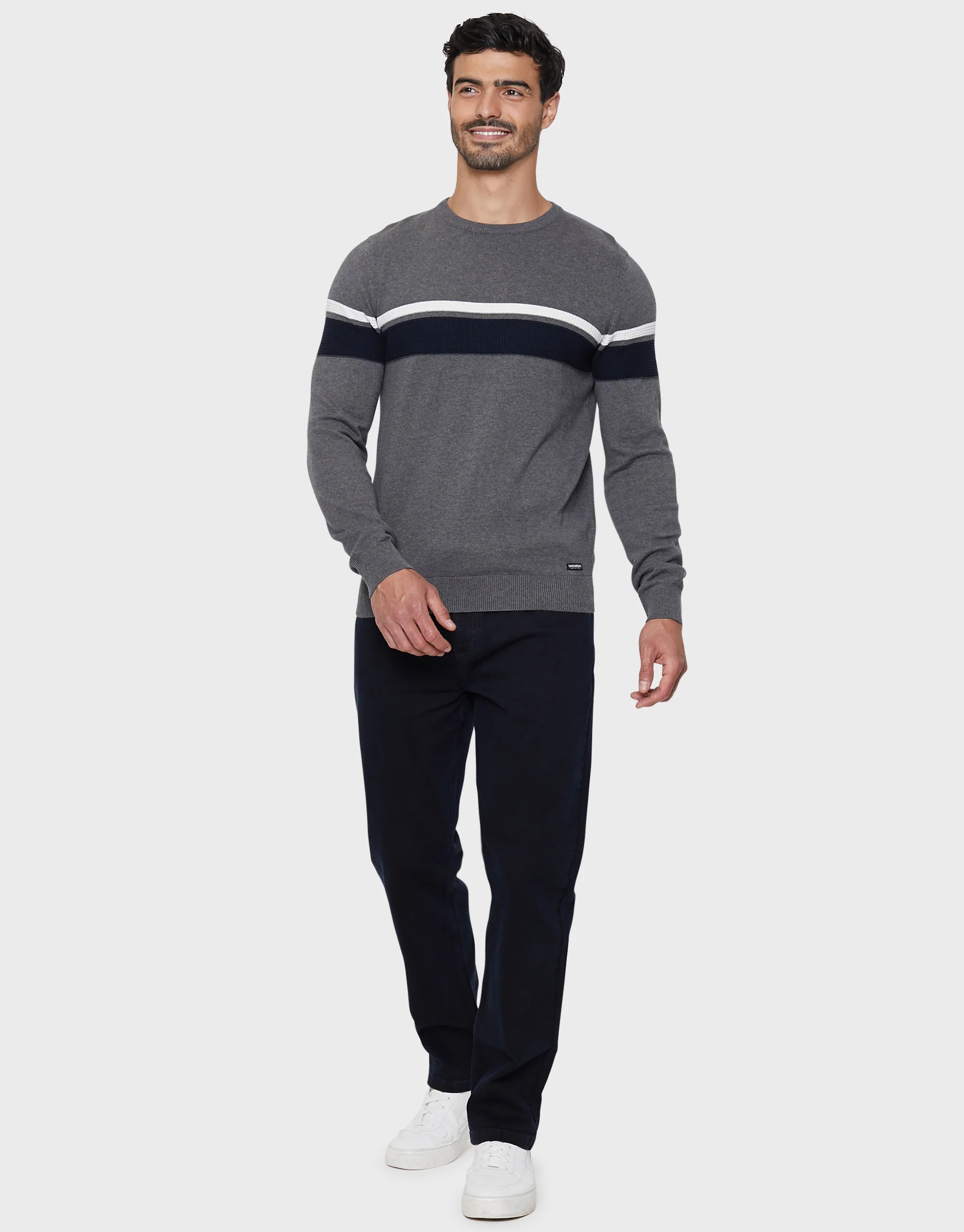 Straight Leg Belted Jeans in Blue Black Mix - Image 3