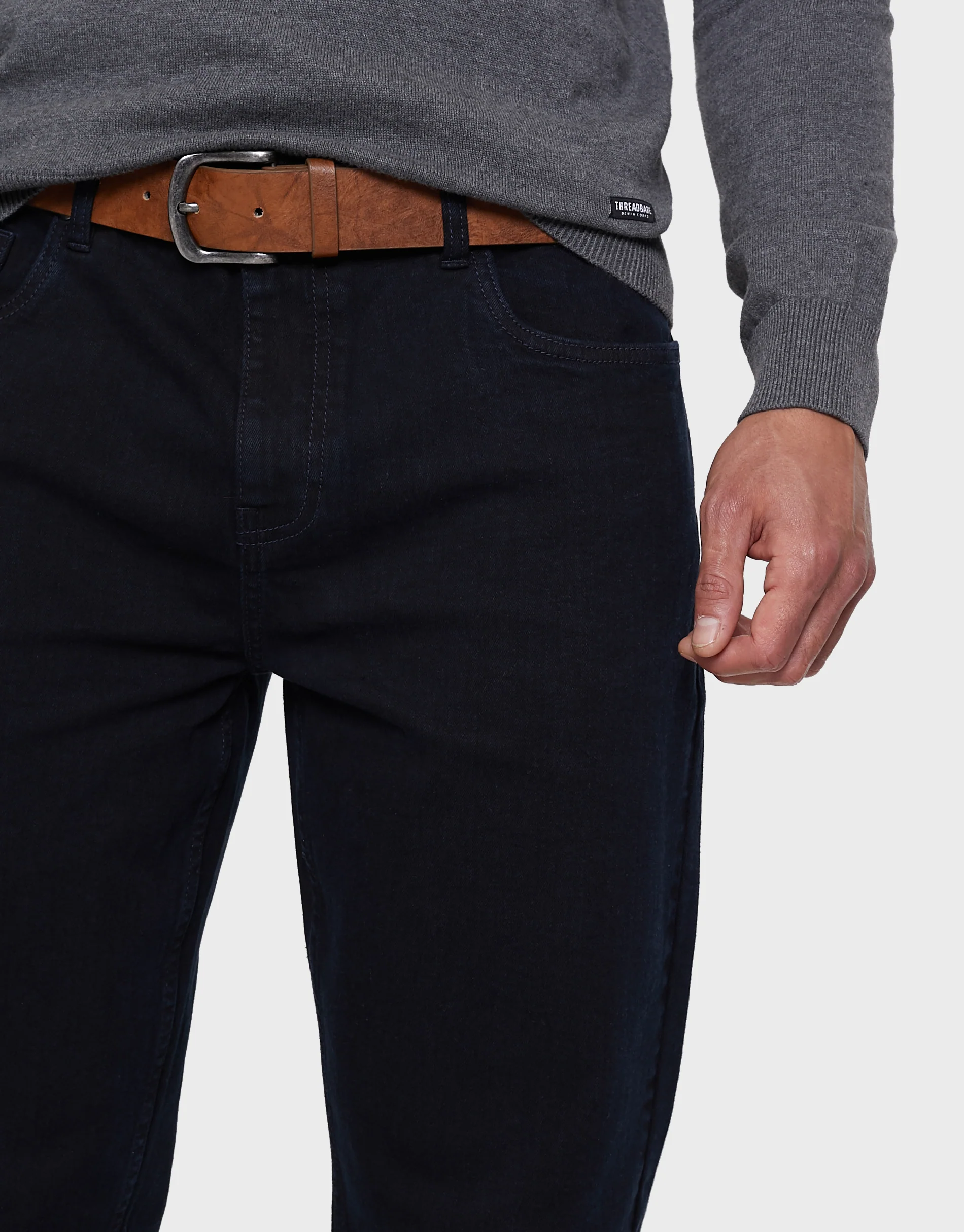 Straight Leg Belted Jeans in Blue Black Mix - Image 4