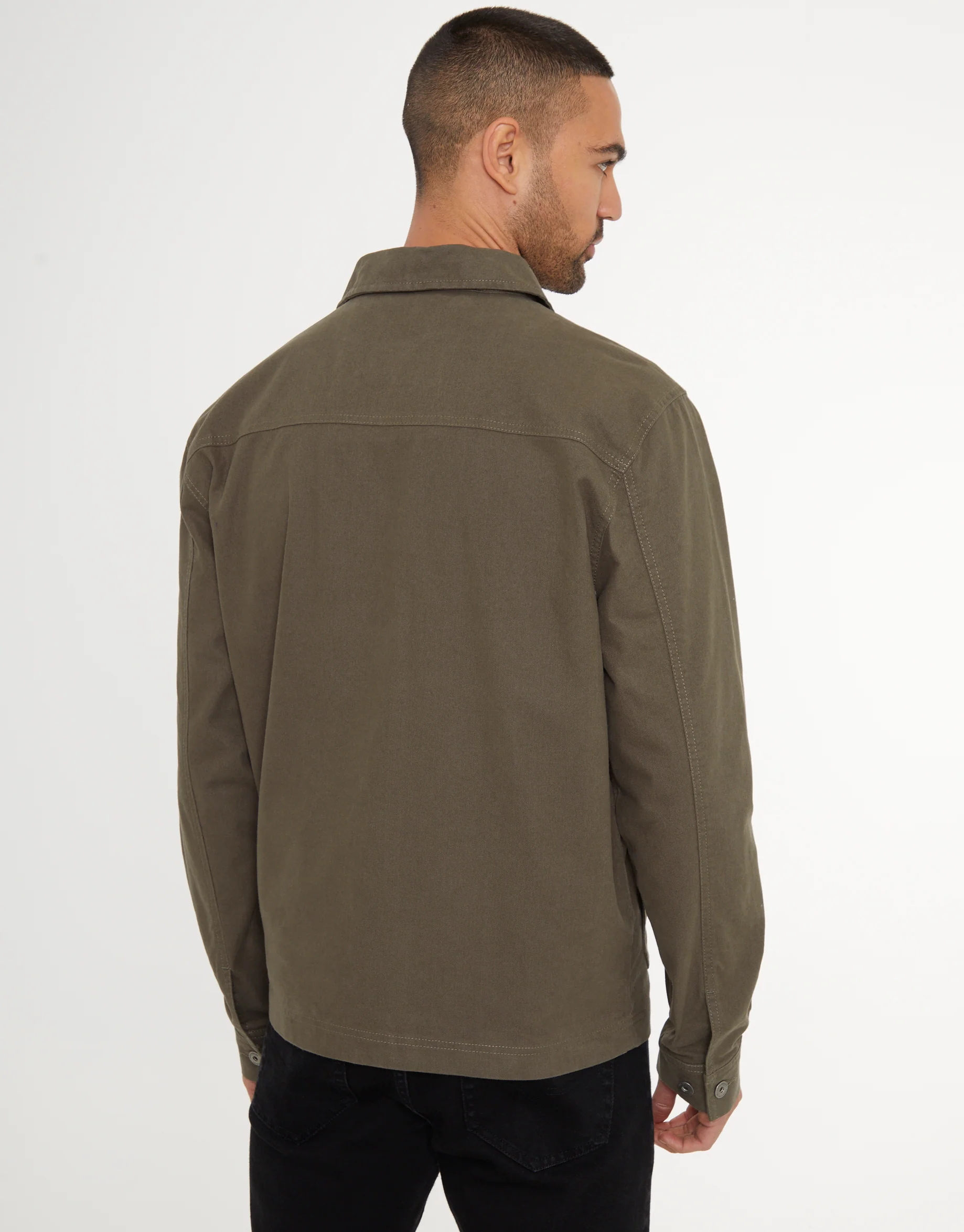 Button Up Lightweight Collared Utility Jacket in Khaki Green - Image 2
