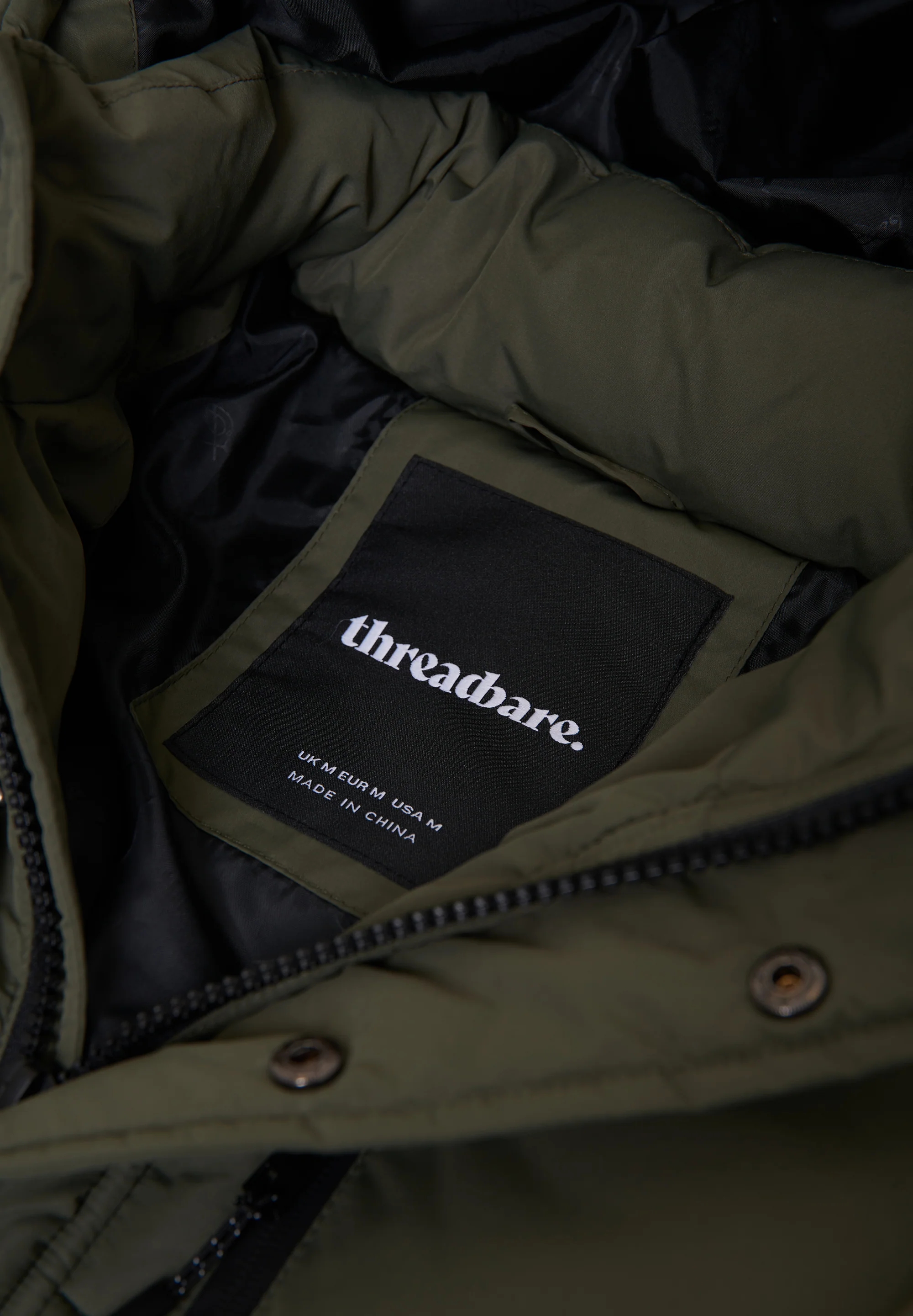 Showerproof Hooded Longline Puffer Jacket in Khaki Green - Image 5