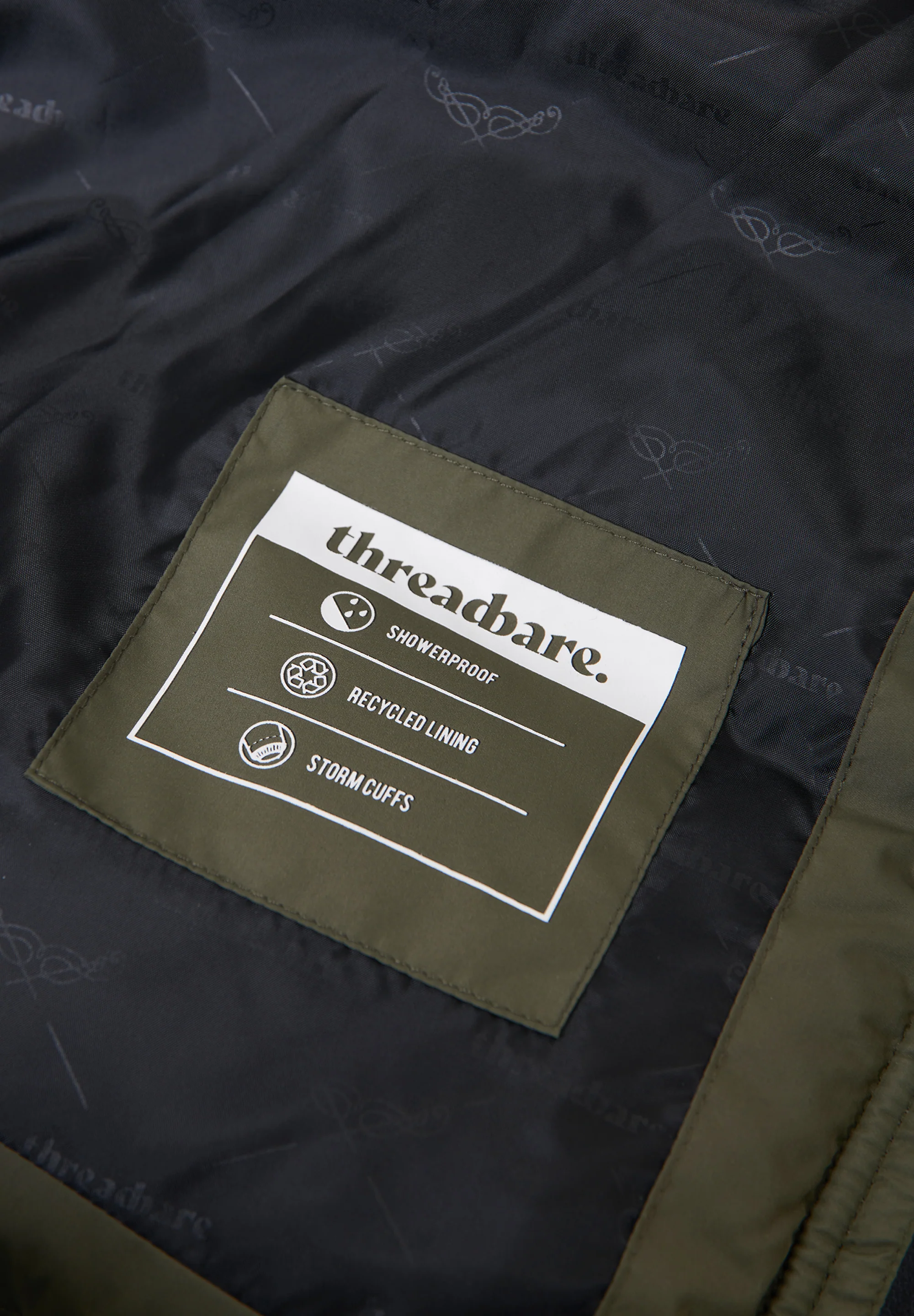 Showerproof Hooded Longline Puffer Jacket in Khaki Green - Image 8