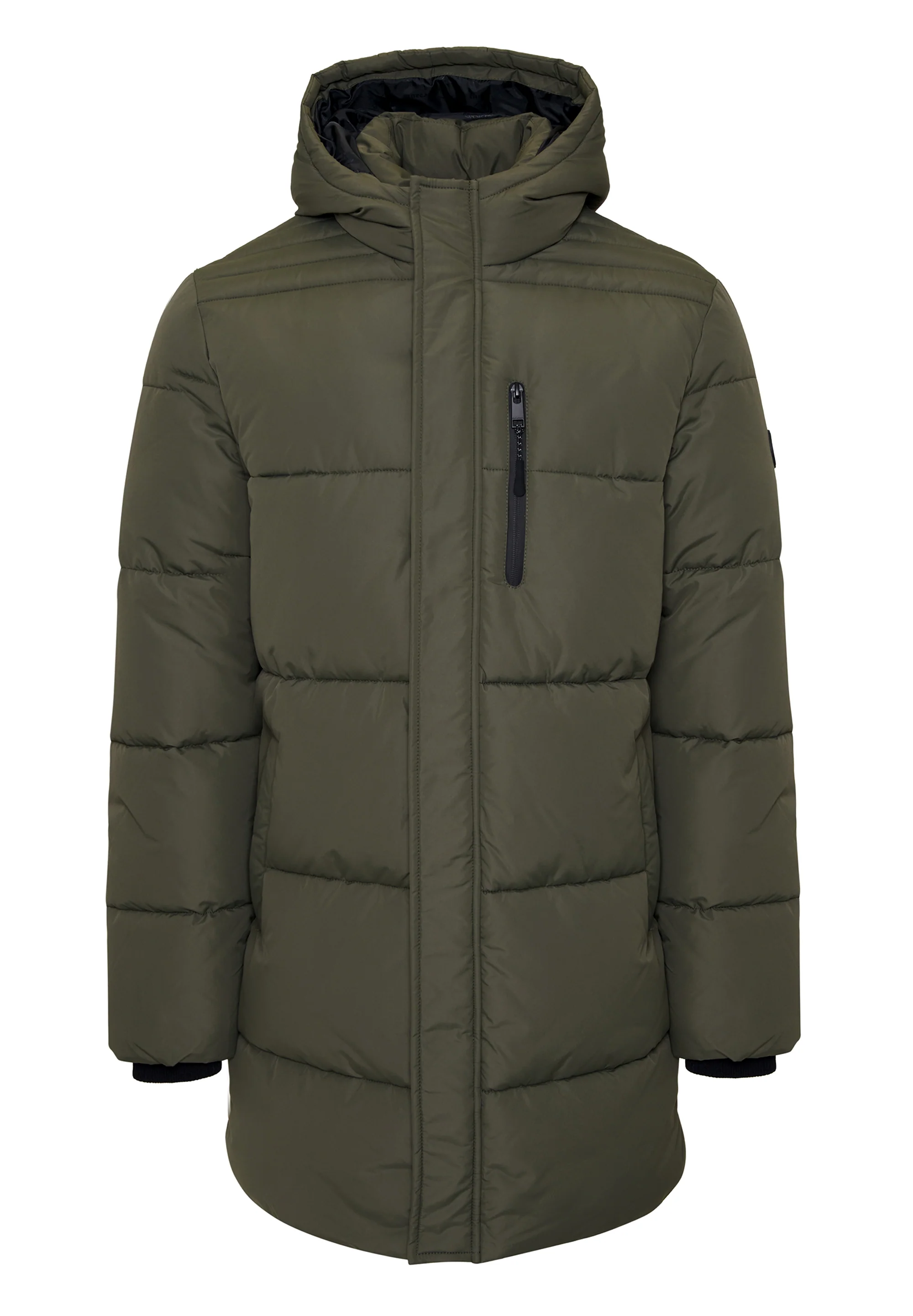 Showerproof Hooded Longline Puffer Jacket in Khaki Green - Image 9