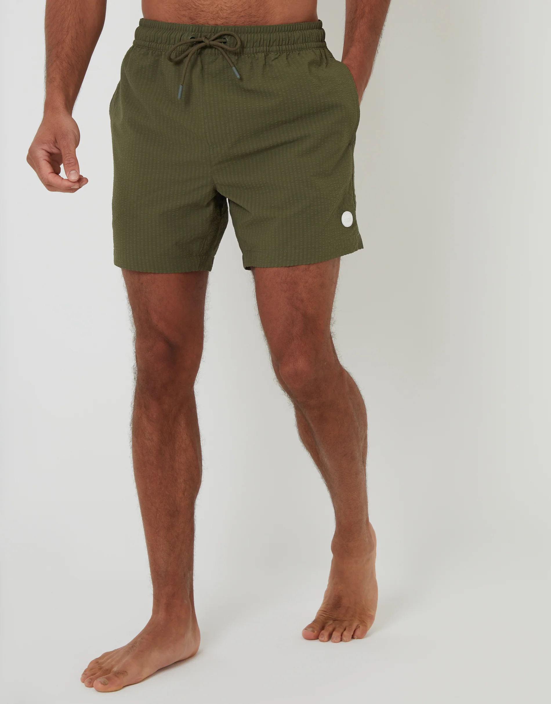 Seersucker Swim Shorts in Khaki Green