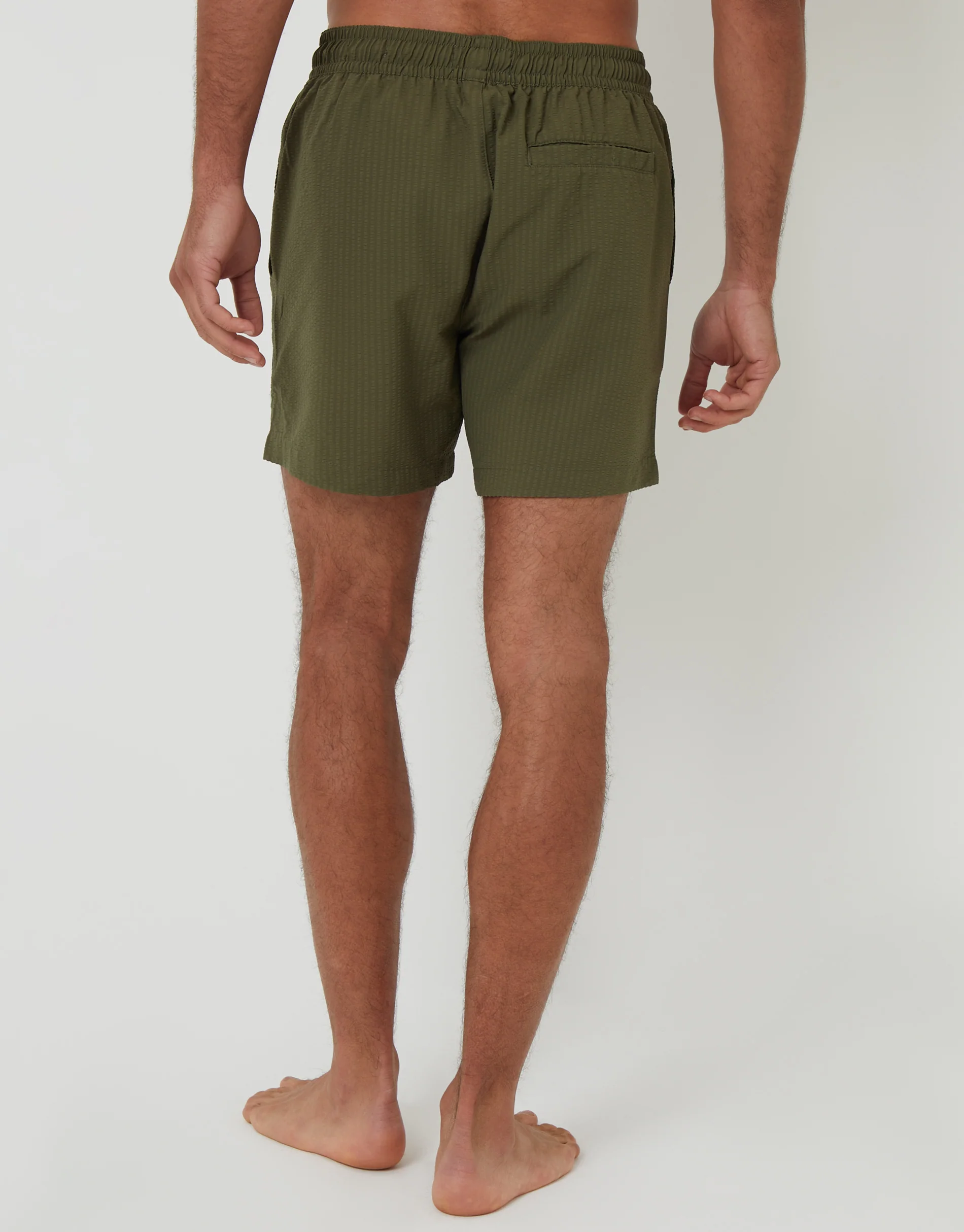 Seersucker Swim Shorts in Khaki Green - Image 2