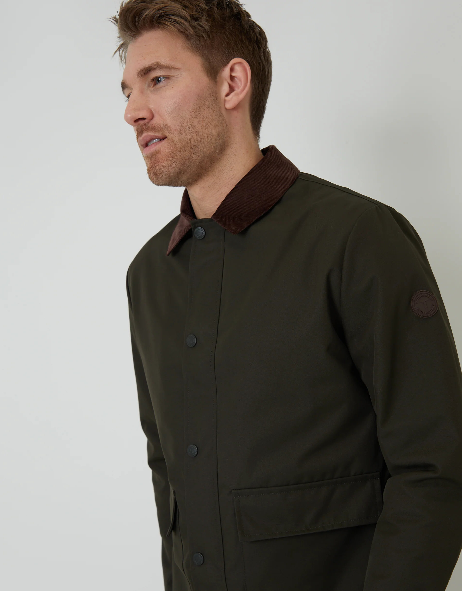 Showerproof Collared Lightweight Jacket in Khaki Green - Image 4