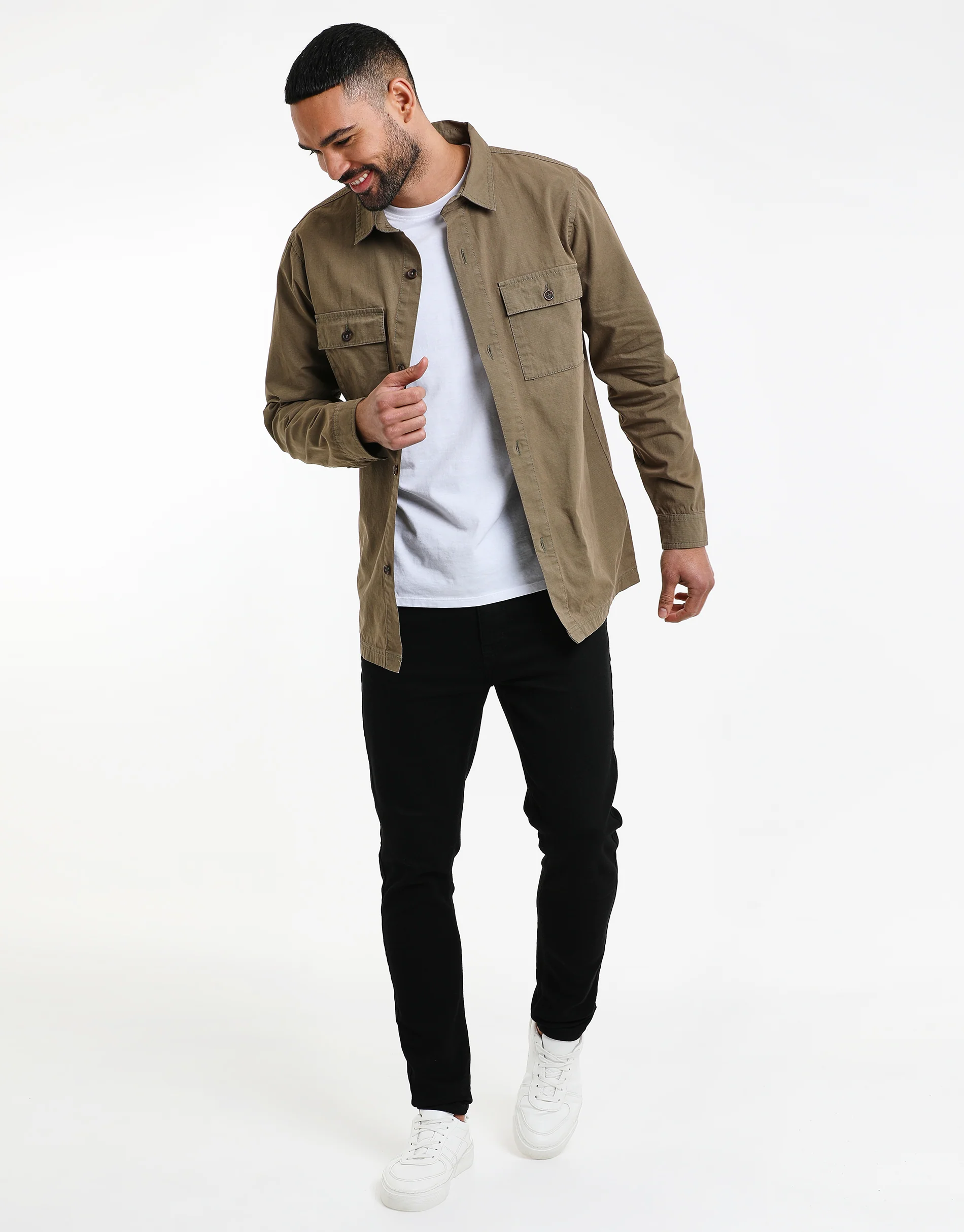 Lightweight Shacket in Khaki Green - Image 4